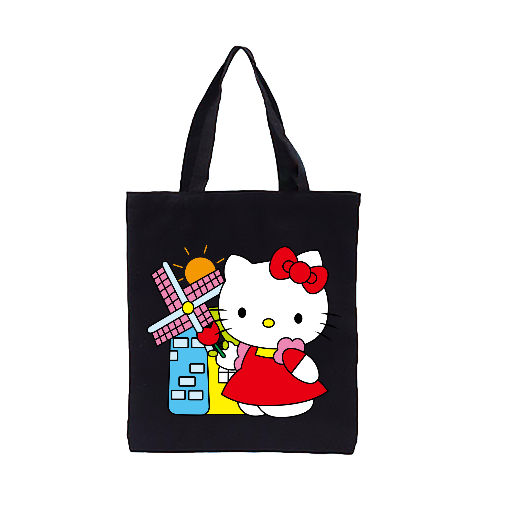 （画像用） Hello Kitty ハローキティ 縦型キャンバス生地手提げバッグ　トートバッグ