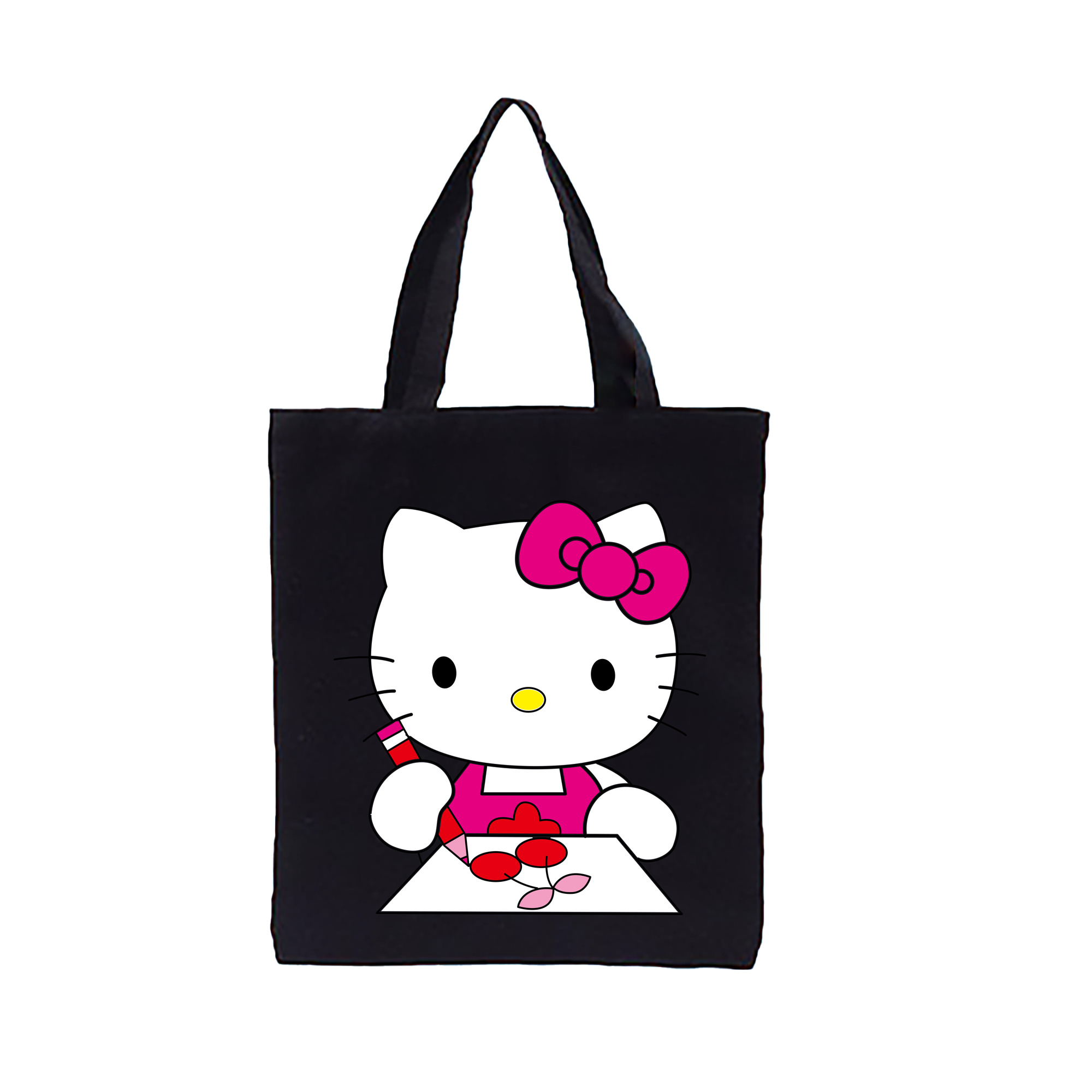 （画像用） Hello Kitty ハローキティ 縦型キャンバス生地手提げバッグ　トートバッグ