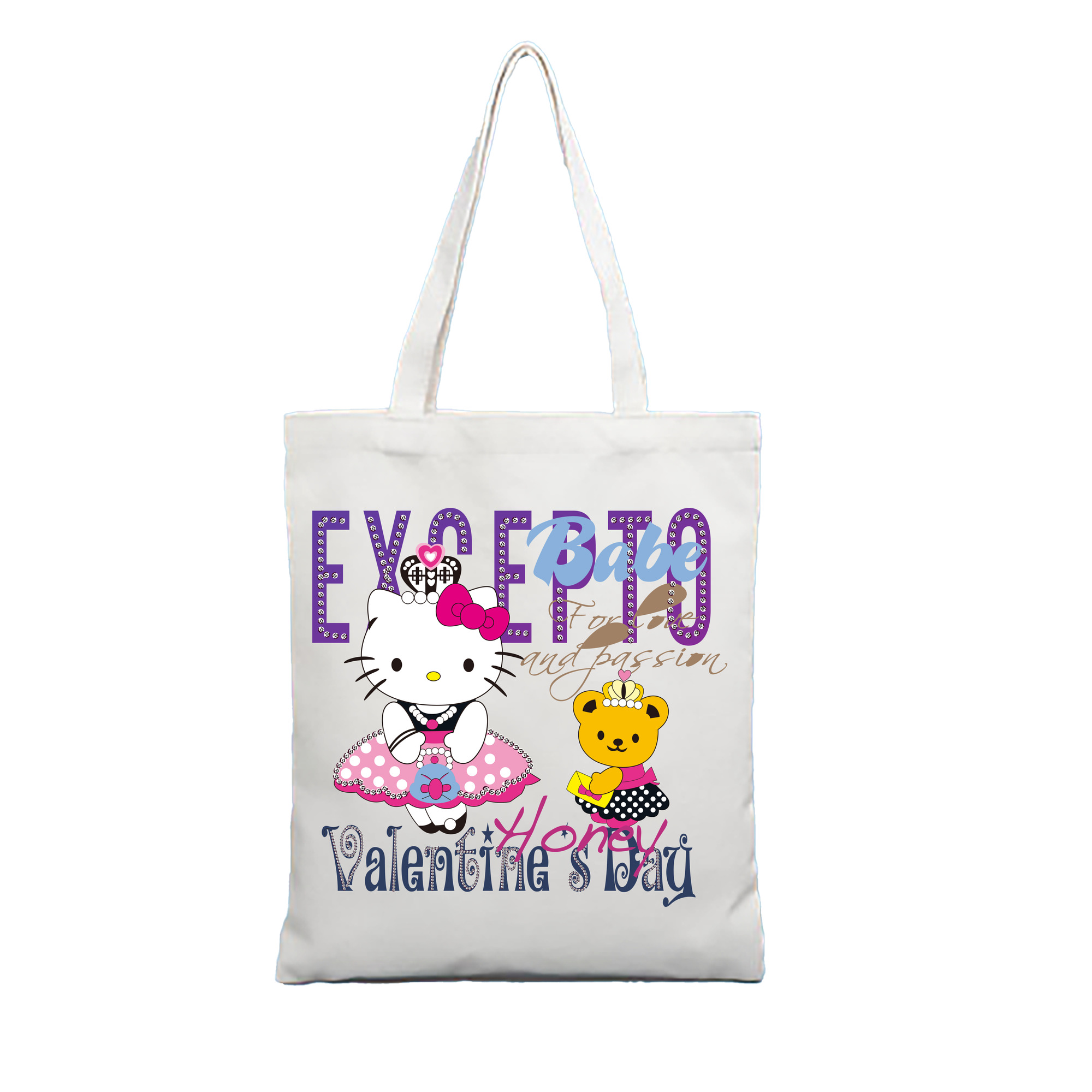 （画像用） Hello Kitty ハローキティ 縦型キャンバス生地手提げバッグ　トートバッグ