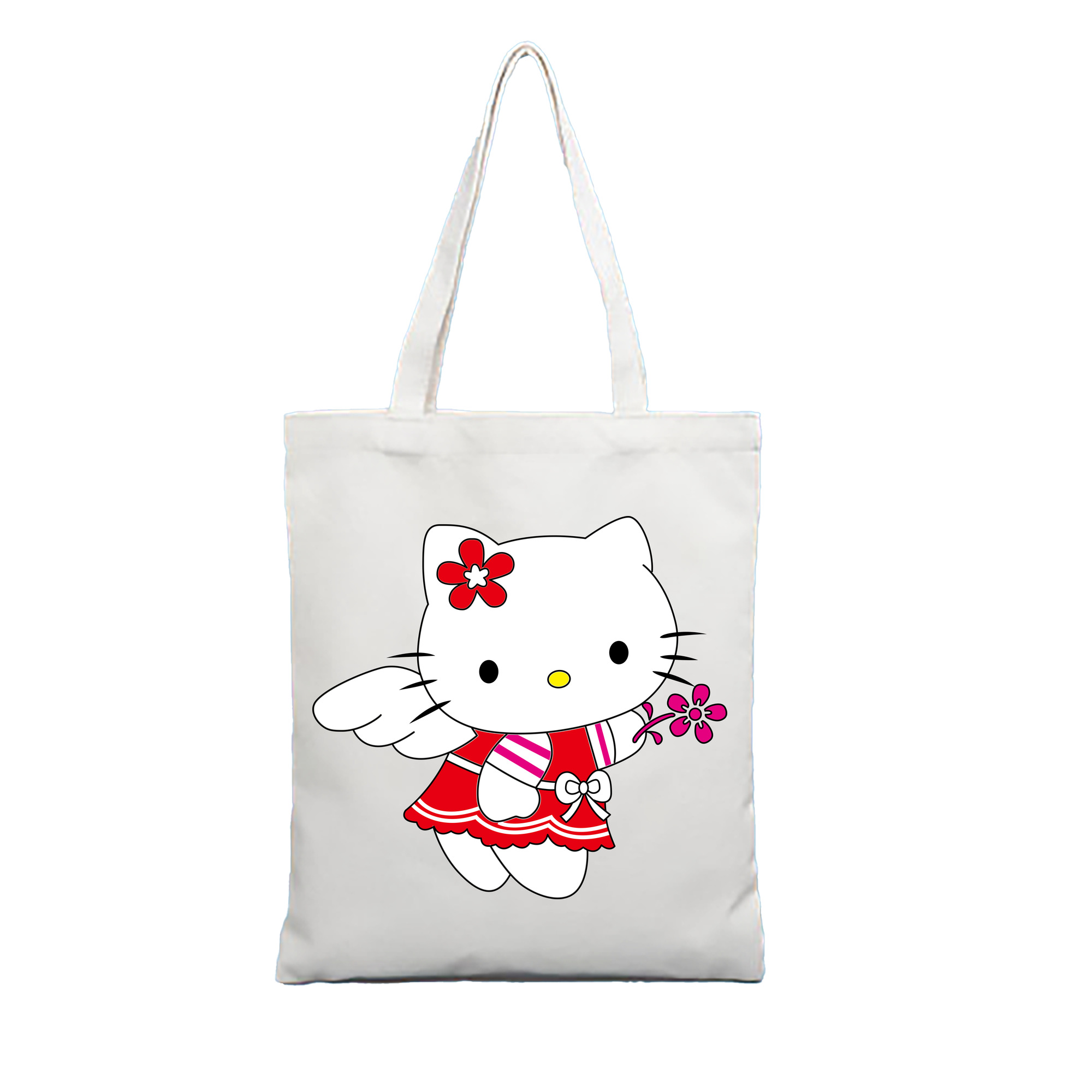 （画像用） Hello Kitty ハローキティ 縦型キャンバス生地手提げバッグ　トートバッグ