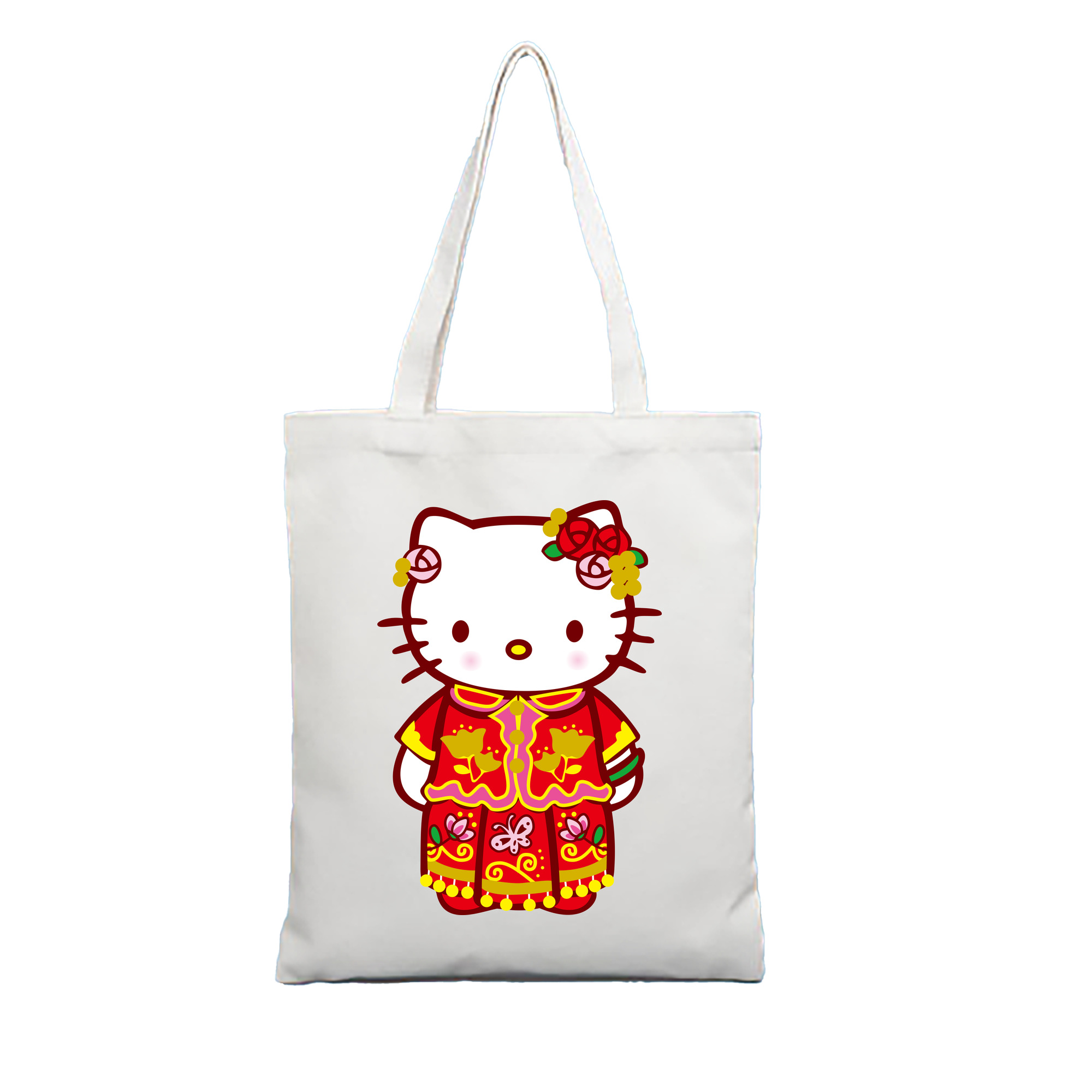 （画像用） Hello Kitty ハローキティ 縦型キャンバス生地手提げバッグ　トートバッグ