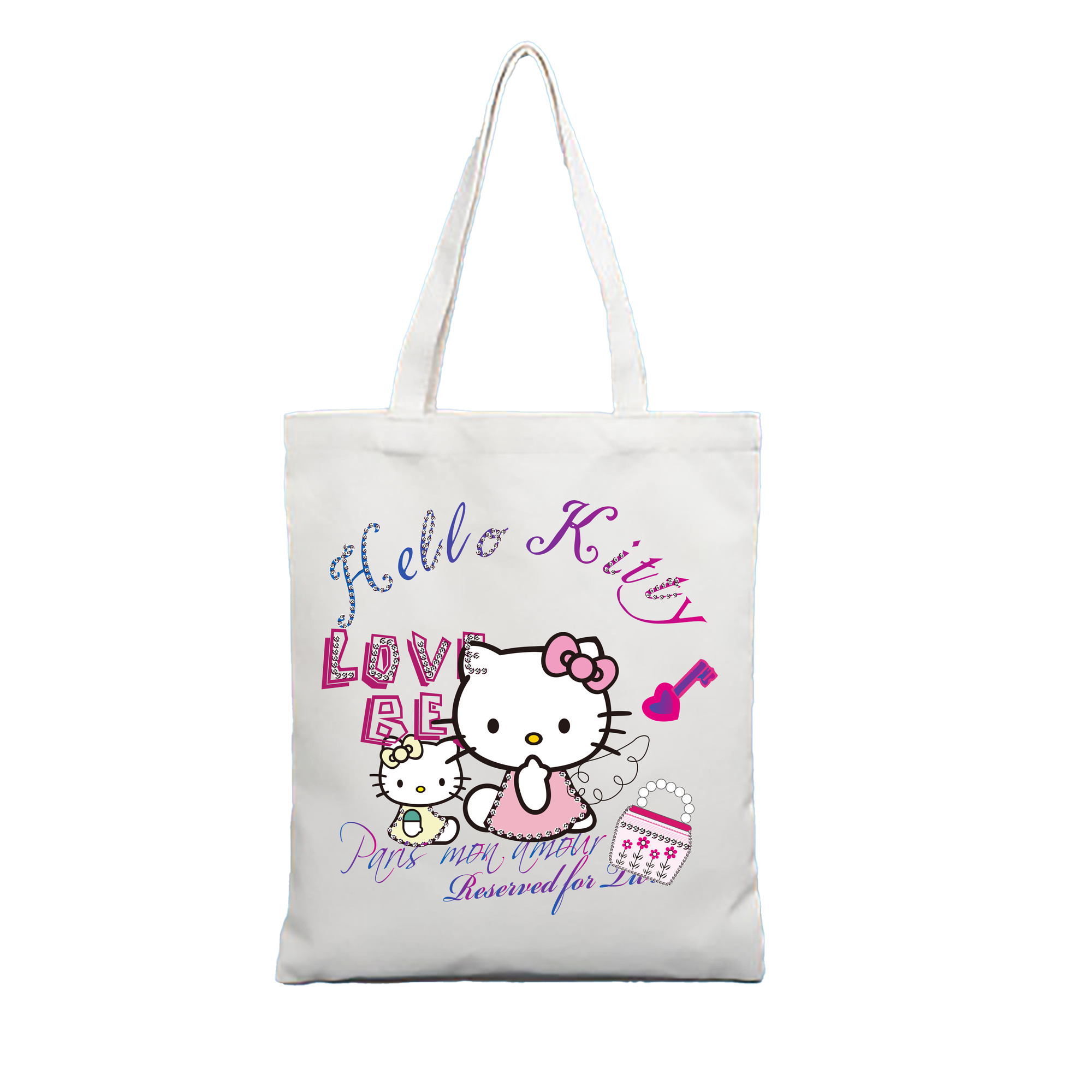 （画像用） Hello Kitty ハローキティ 縦型キャンバス生地手提げバッグ　トートバッグ