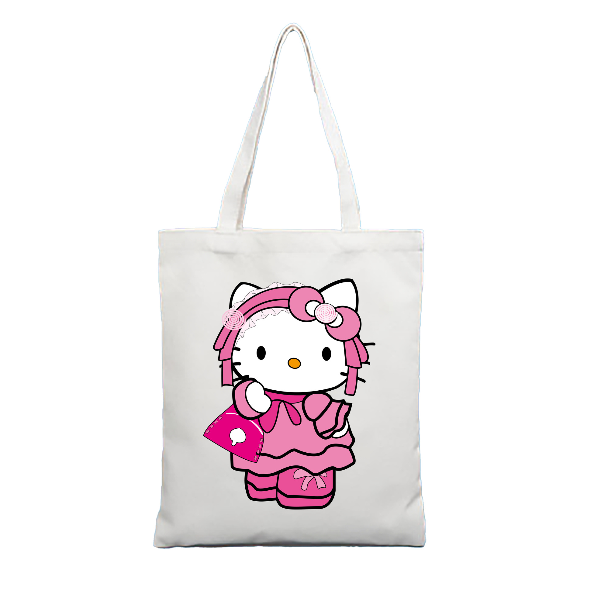 （画像用） Hello Kitty ハローキティ 縦型キャンバス生地手提げバッグ　トートバッグ
