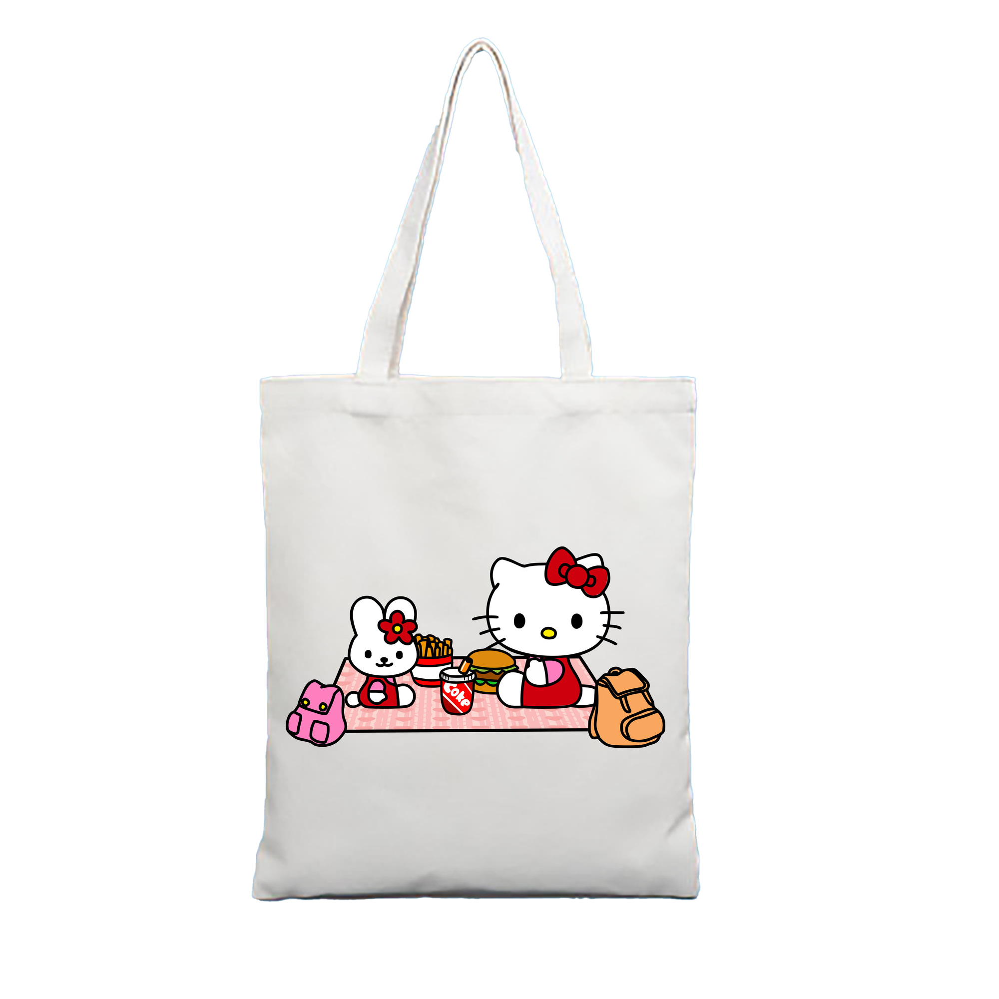 （画像用） Hello Kitty ハローキティ 縦型キャンバス生地手提げバッグ　トートバッグ