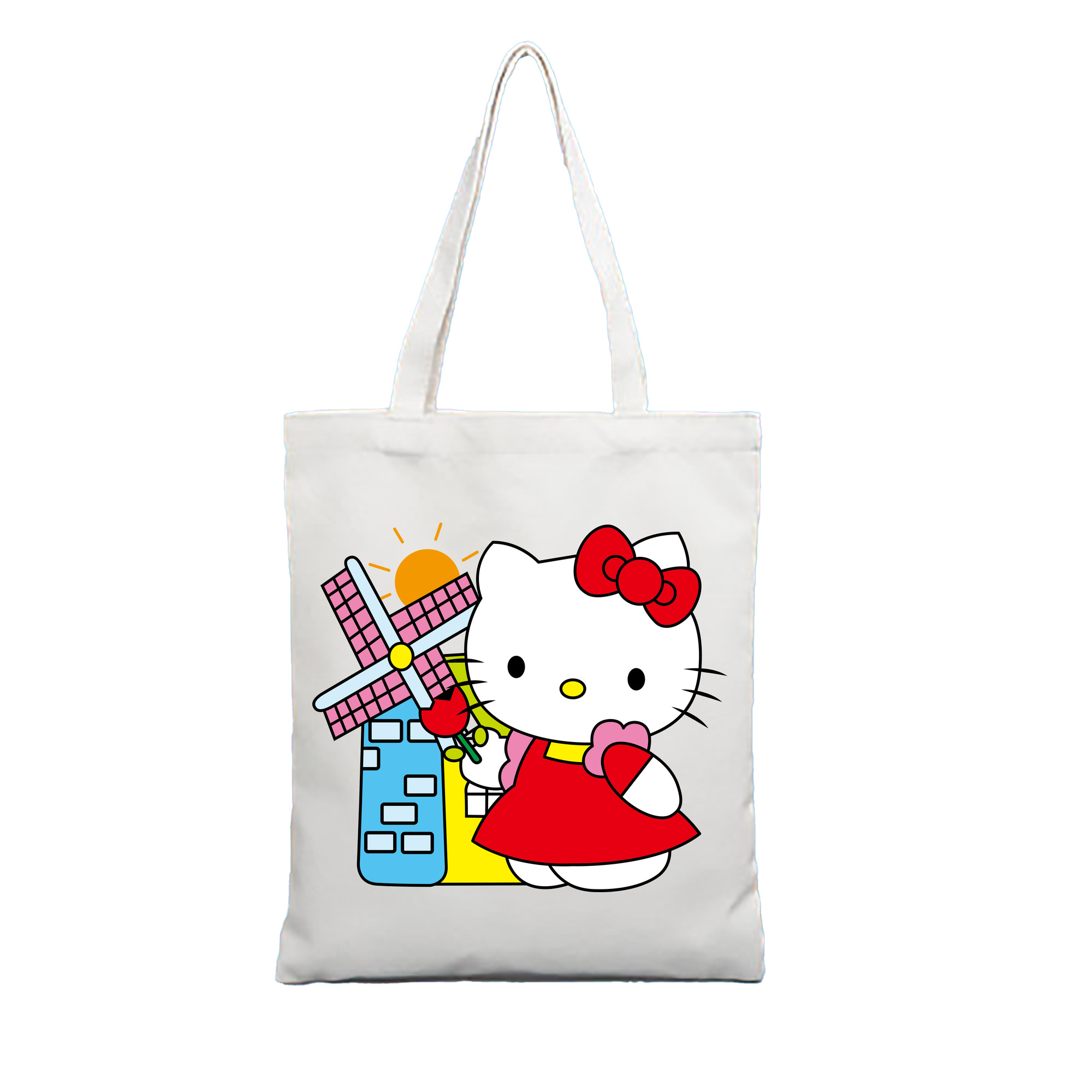 （画像用） Hello Kitty ハローキティ 縦型キャンバス生地手提げバッグ　トートバッグ