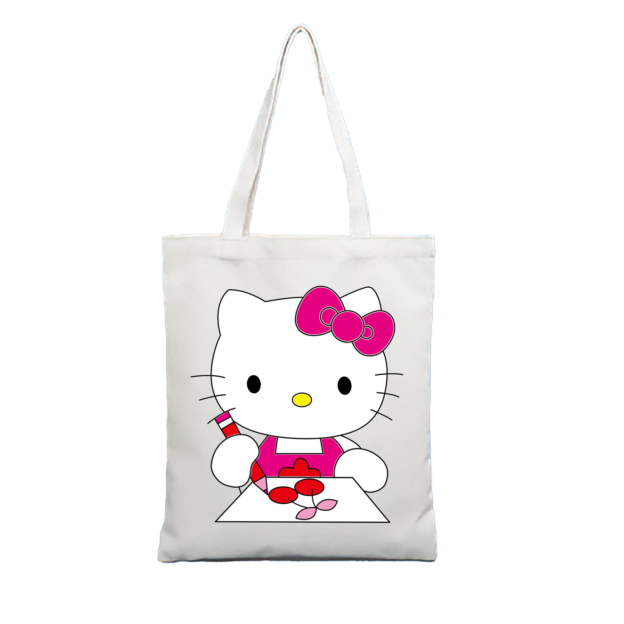 （画像用） Hello Kitty ハローキティ 縦型キャンバス生地手提げバッグ　トートバッグ