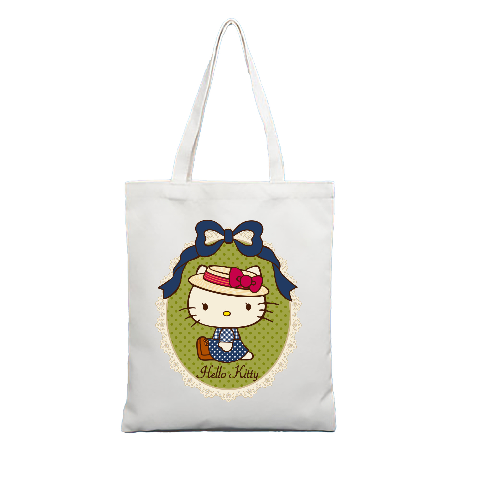 （画像用） Hello Kitty ハローキティ 縦型キャンバス生地手提げバッグ　トートバッグ