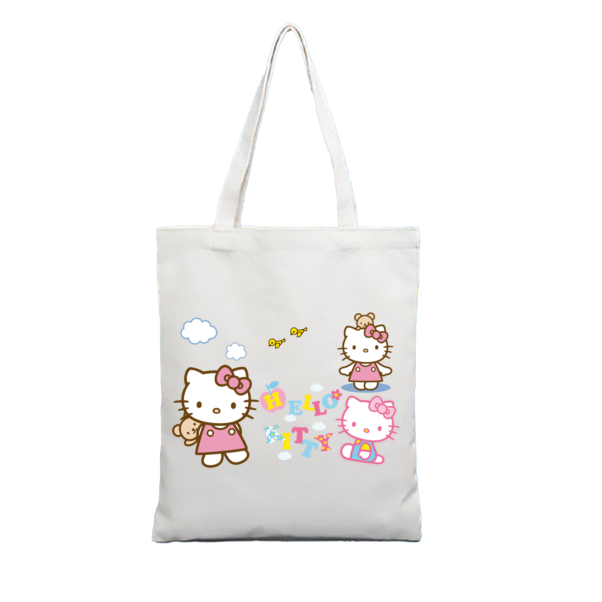 （画像用） Hello Kitty ハローキティ 縦型キャンバス生地手提げバッグ　トートバッグ