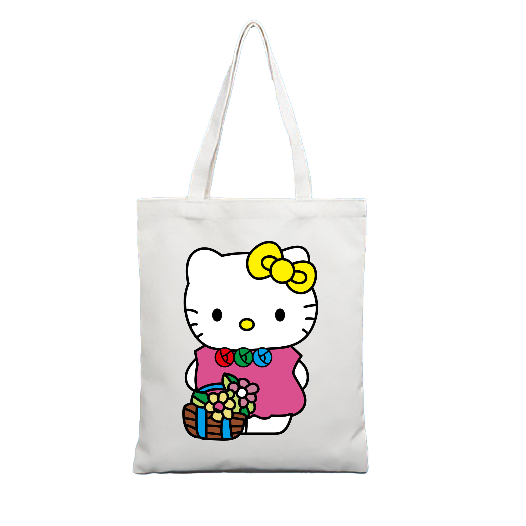 （画像用） Hello Kitty ハローキティ 縦型キャンバス生地手提げバッグ　トートバッグ