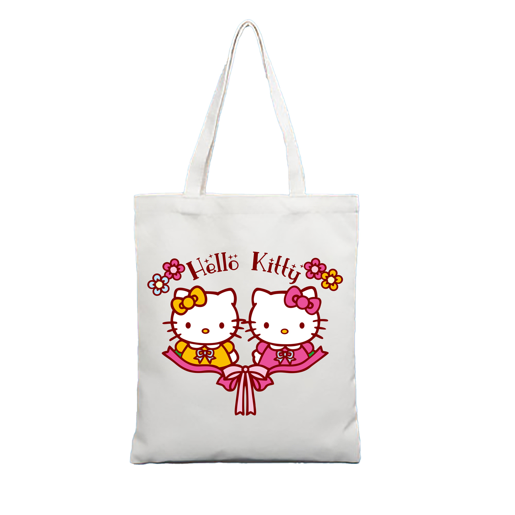 （画像用） Hello Kitty ハローキティ 縦型キャンバス生地手提げバッグ　トートバッグ