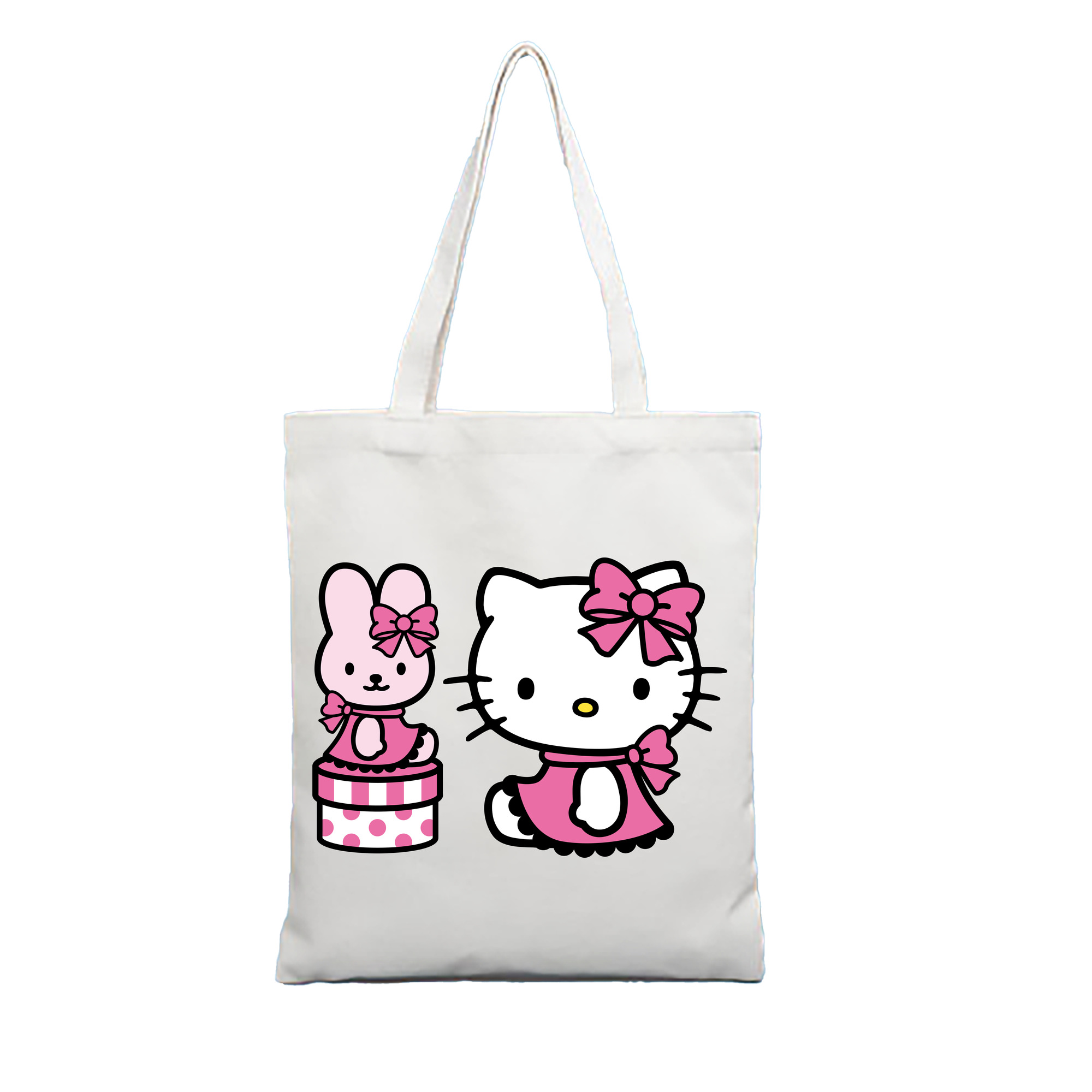 （画像用） Hello Kitty ハローキティ 縦型キャンバス生地手提げバッグ　トートバッグ