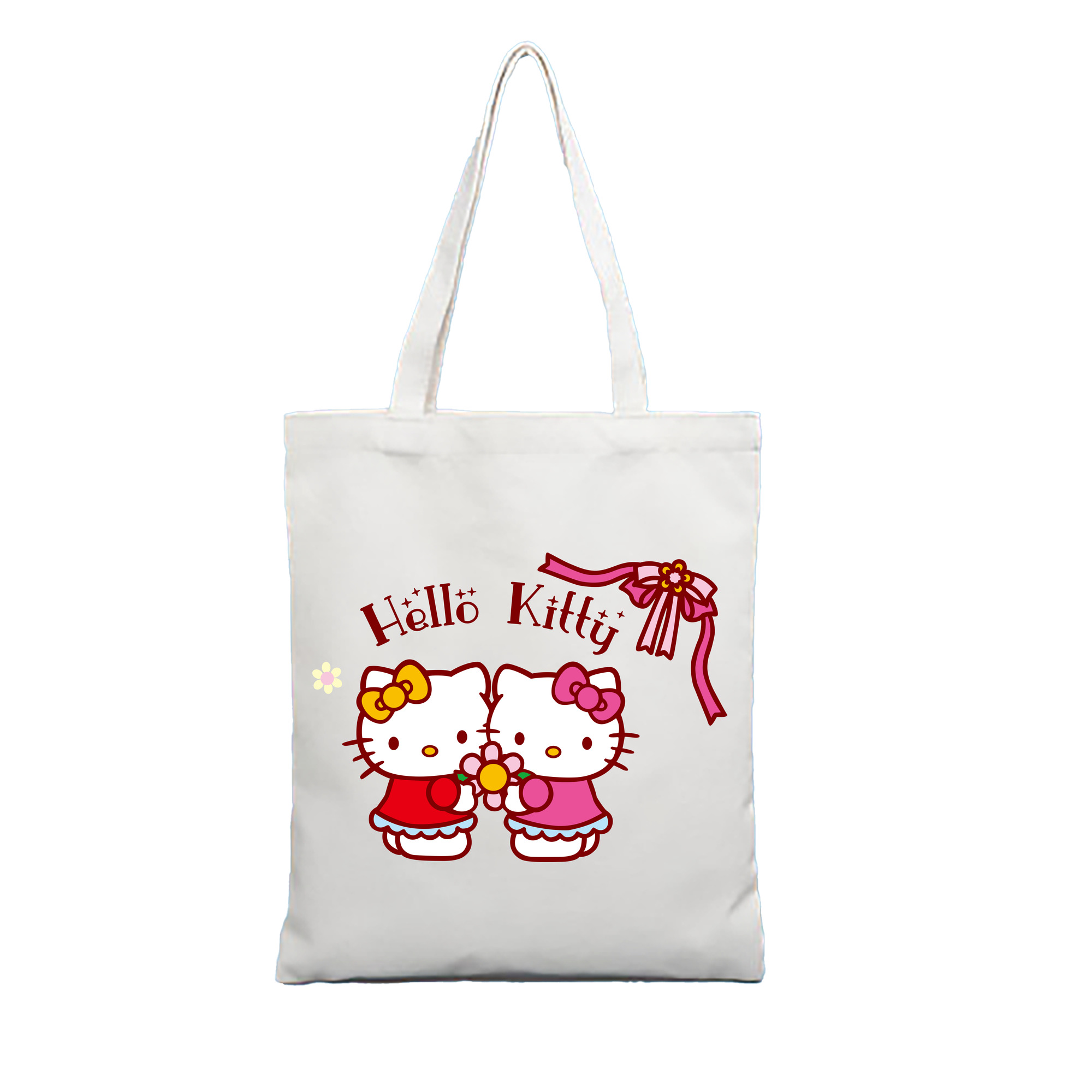 （画像用） Hello Kitty ハローキティ 縦型キャンバス生地手提げバッグ　トートバッグ