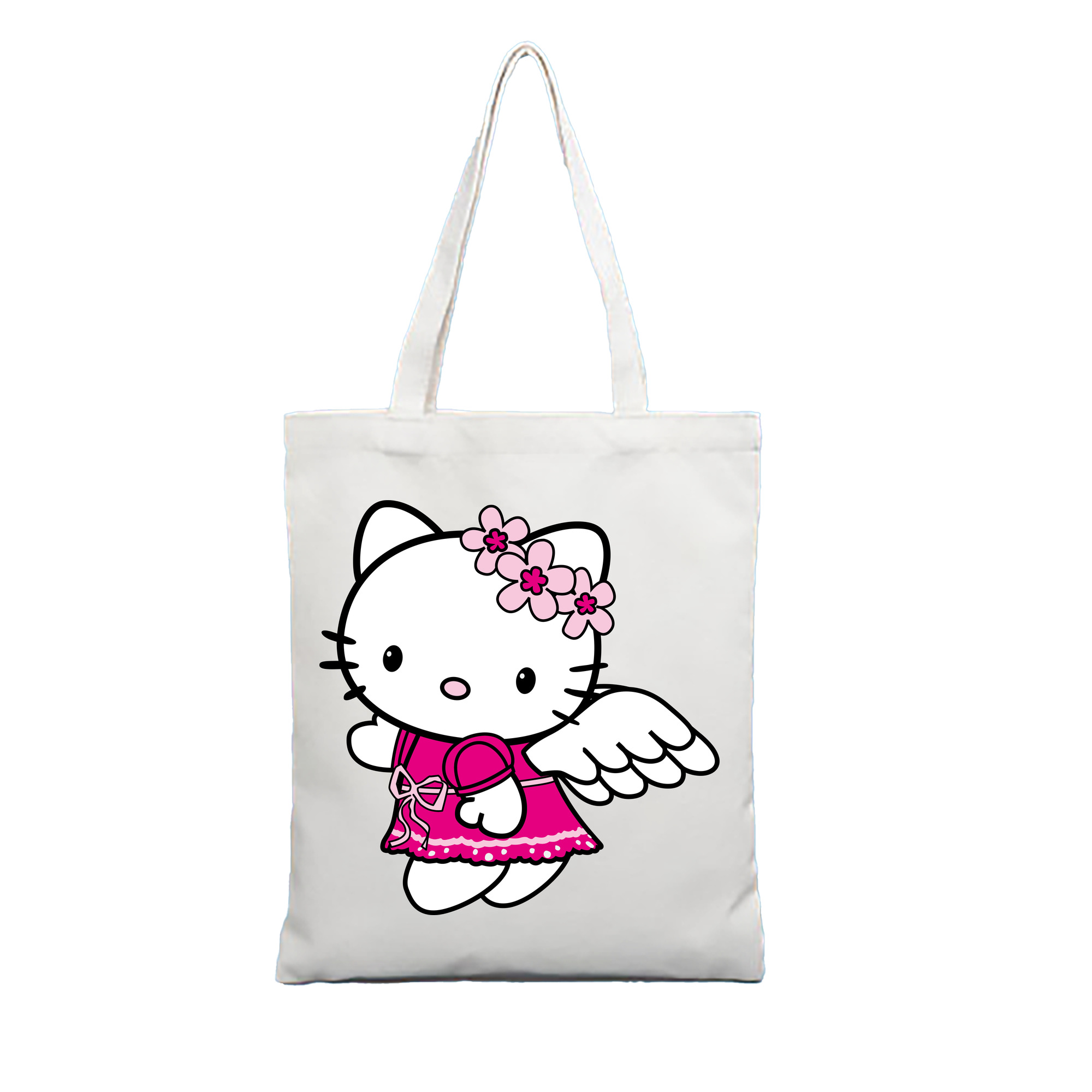 （画像用） Hello Kitty ハローキティ 縦型キャンバス生地手提げバッグ　トートバッグ