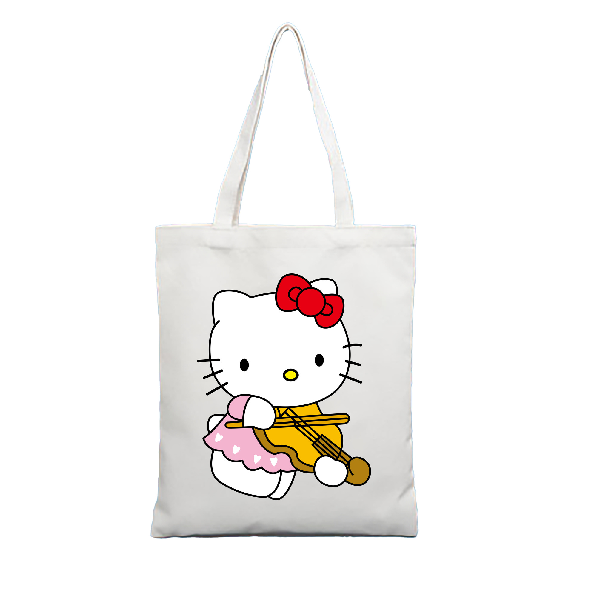 （画像用） Hello Kitty ハローキティ 縦型キャンバス生地手提げバッグ　トートバッグ