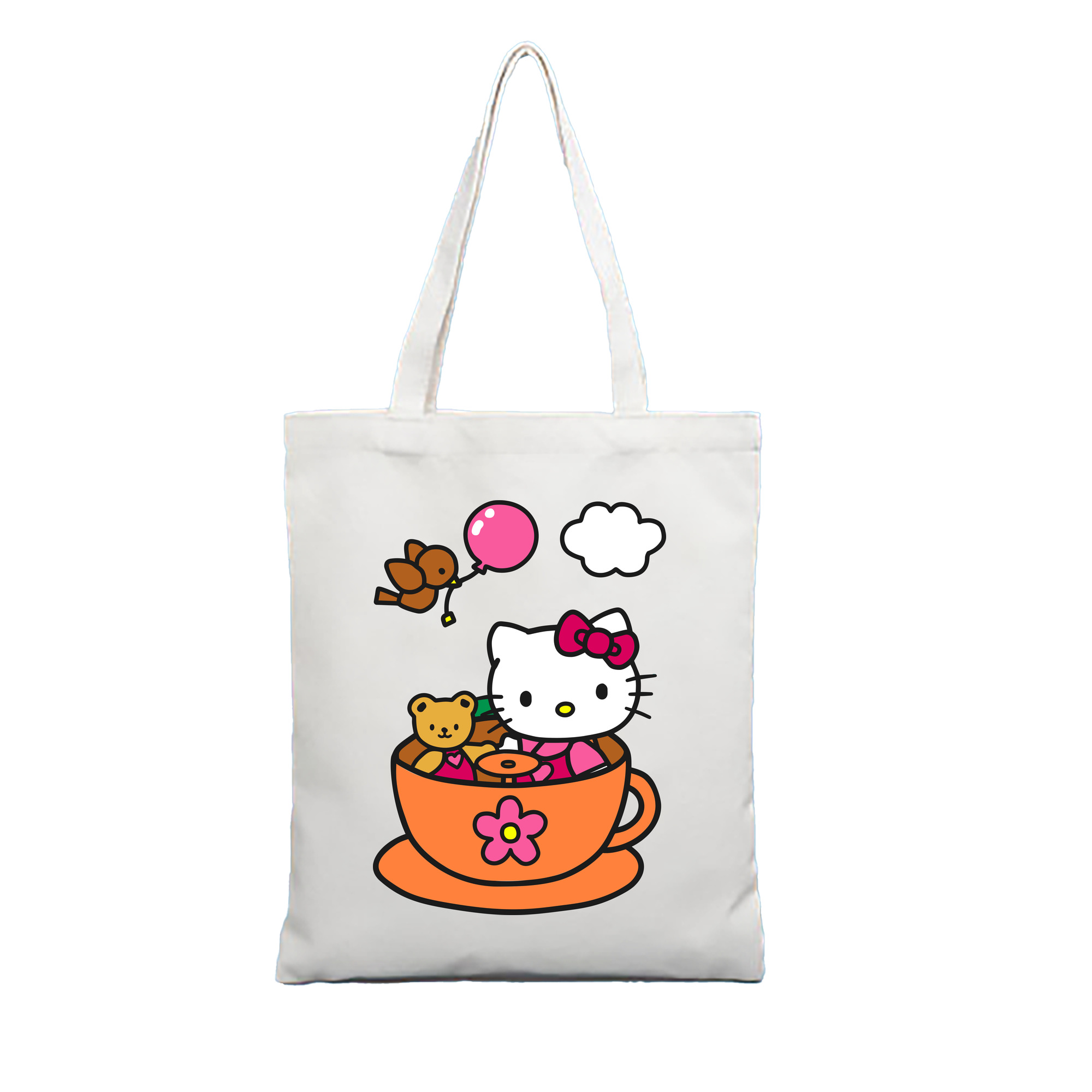 （画像用） Hello Kitty ハローキティ 縦型キャンバス生地手提げバッグ　トートバッグ