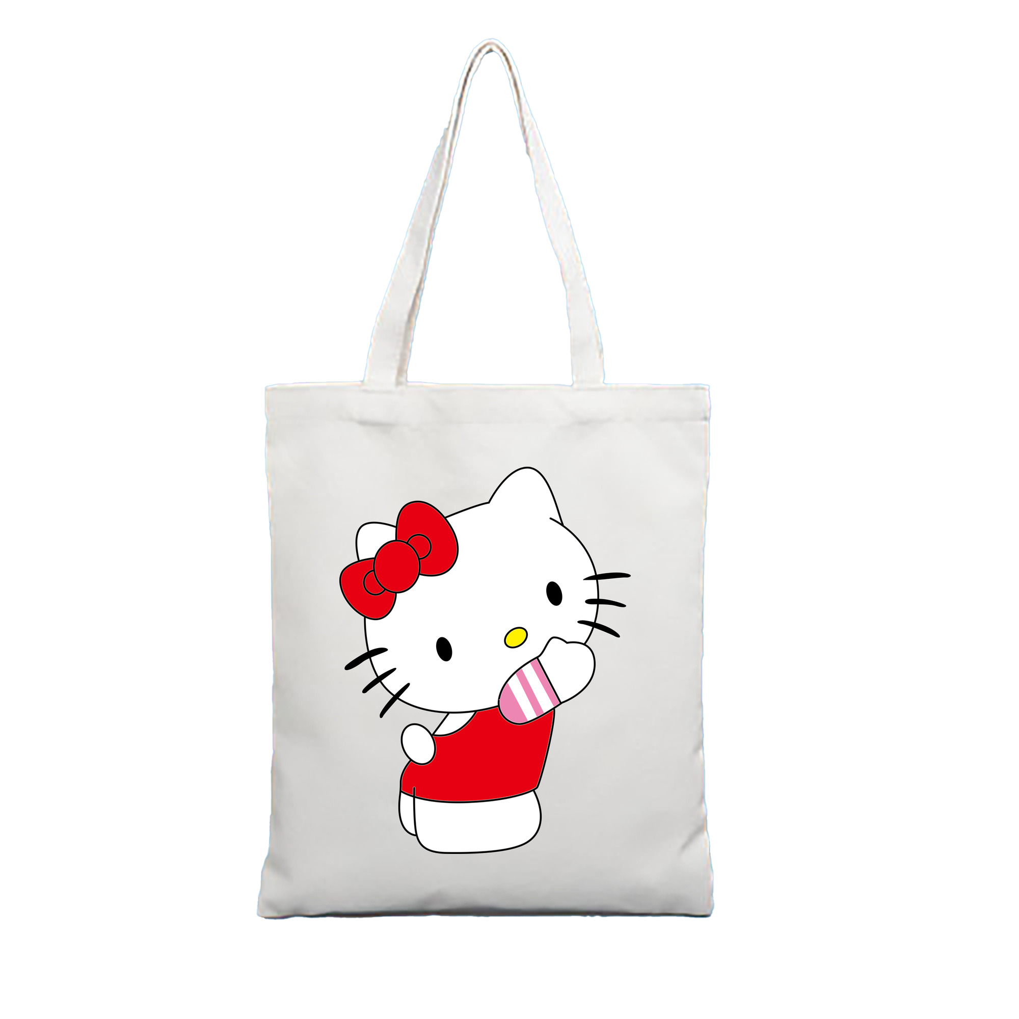 （画像用） Hello Kitty ハローキティ 縦型キャンバス生地手提げバッグ　トートバッグ
