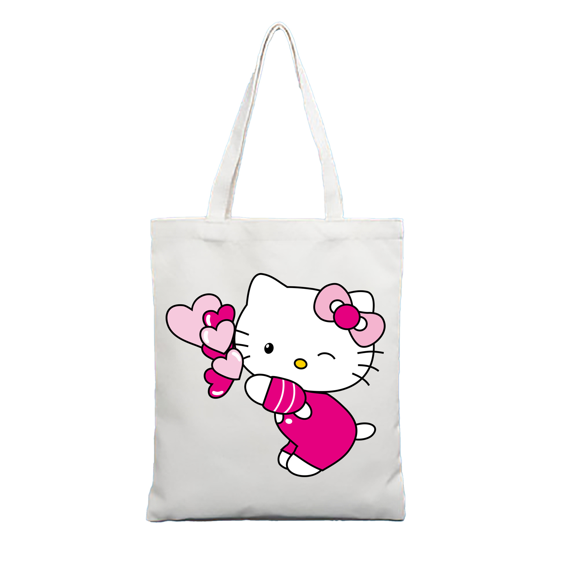 （画像用） Hello Kitty ハローキティ 縦型キャンバス生地手提げバッグ　トートバッグ
