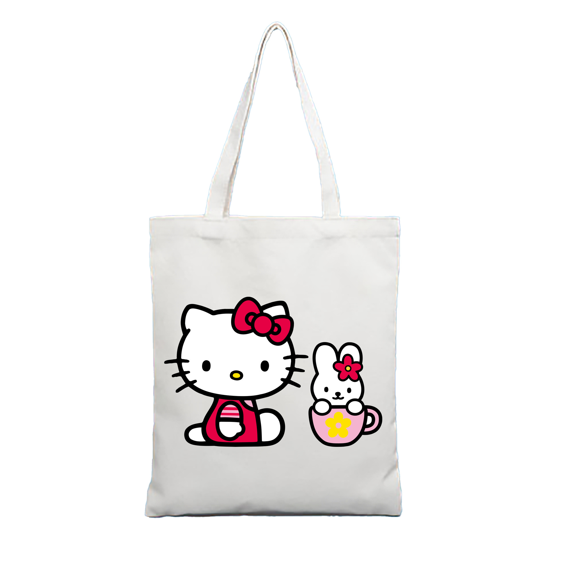 （画像用） Hello Kitty ハローキティ 縦型キャンバス生地手提げバッグ　トートバッグ