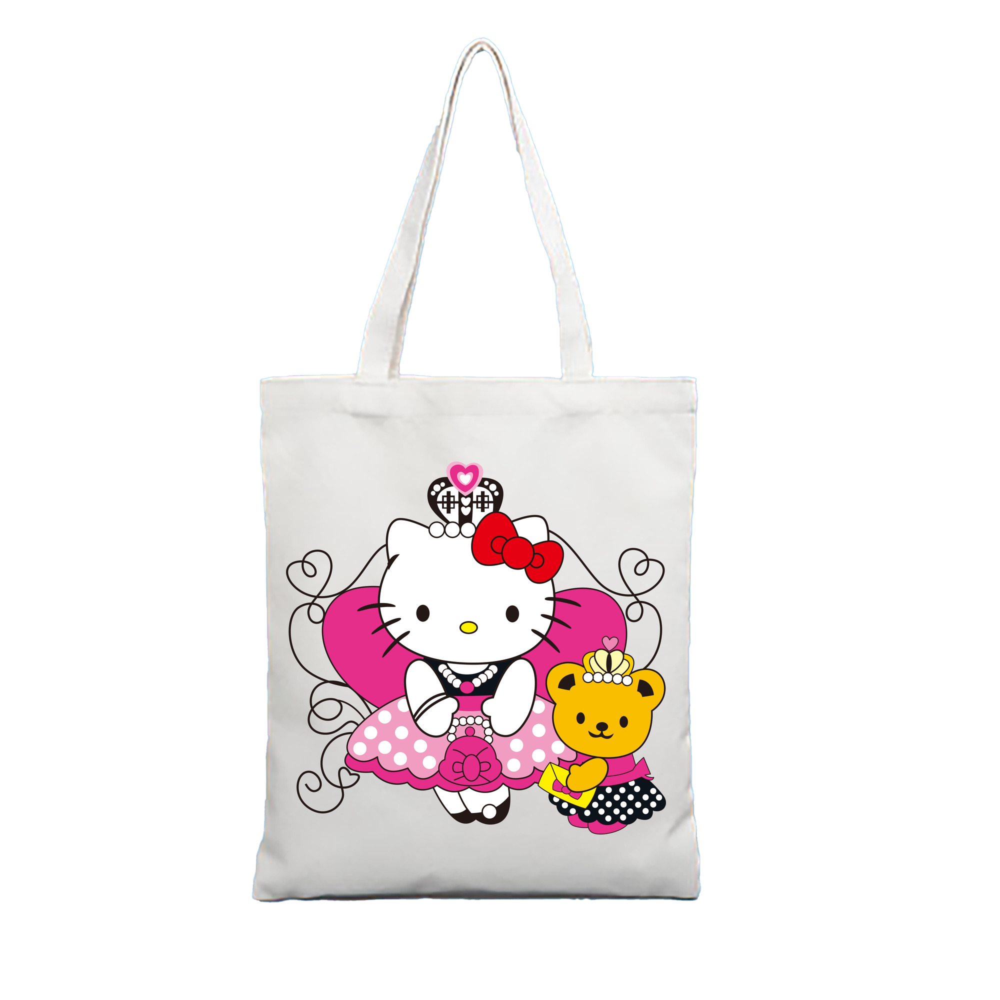 （画像用） Hello Kitty ハローキティ 縦型キャンバス生地手提げバッグ　トートバッグ