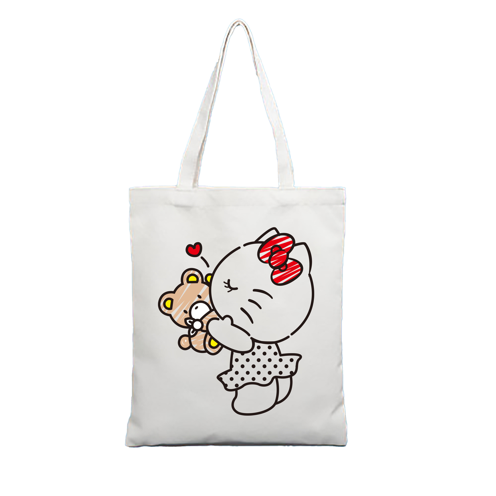 （画像用） Hello Kitty ハローキティ 縦型キャンバス生地手提げバッグ　トートバッグ