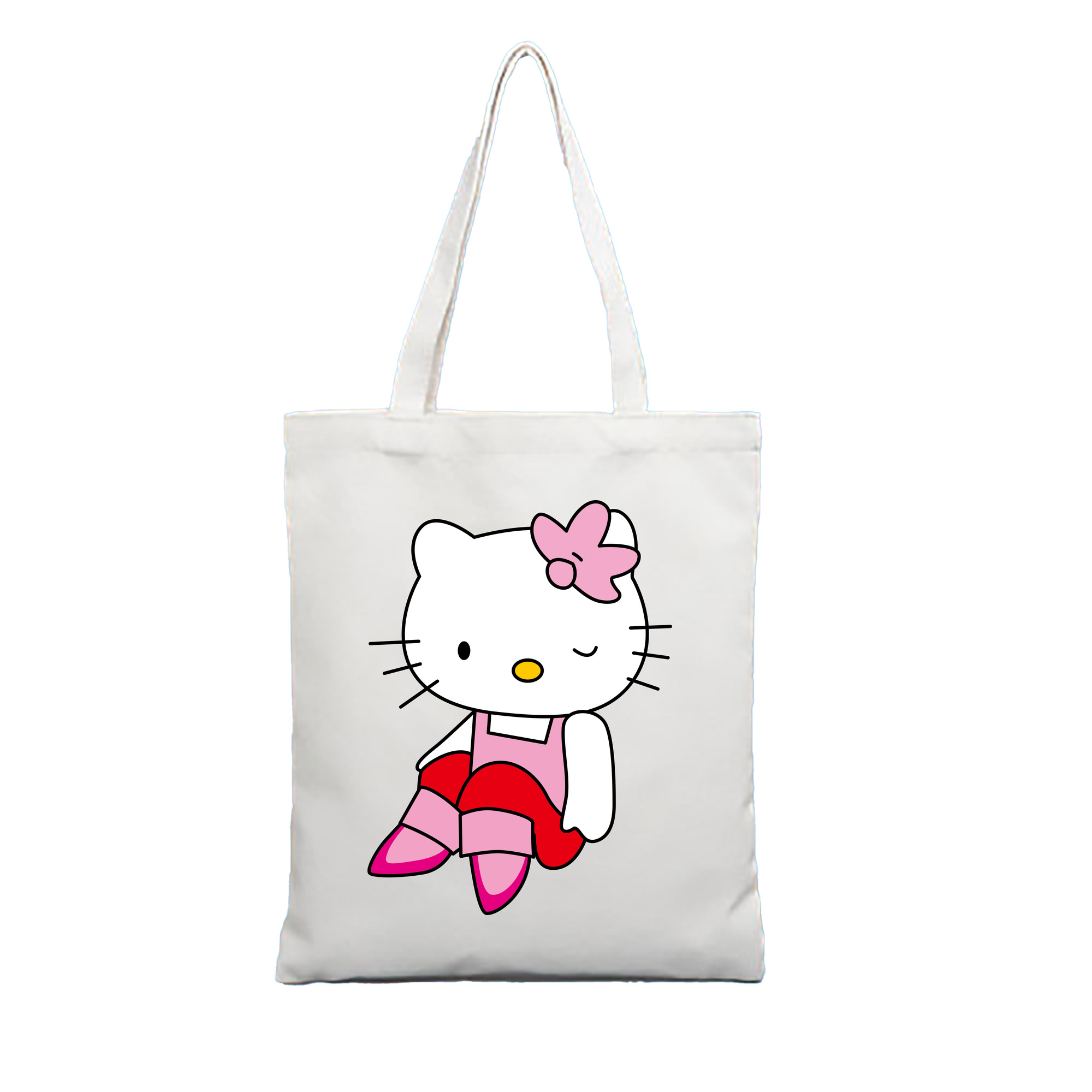 （画像用） Hello Kitty ハローキティ 縦型キャンバス生地手提げバッグ　トートバッグ