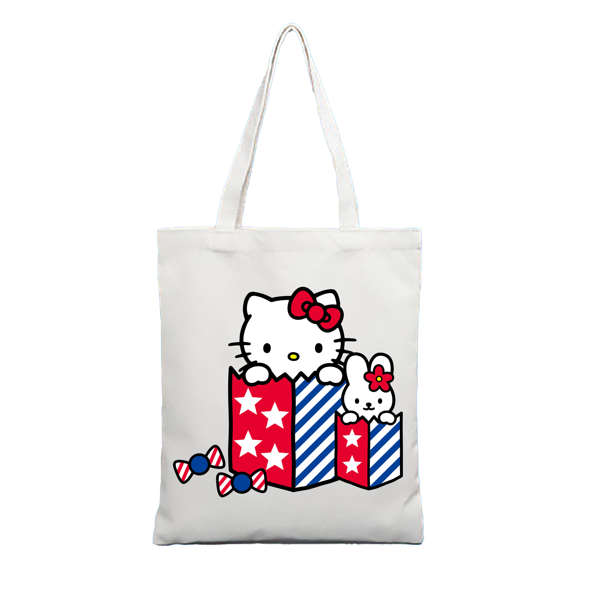 （画像用） Hello Kitty ハローキティ 縦型キャンバス生地手提げバッグ　トートバッグ