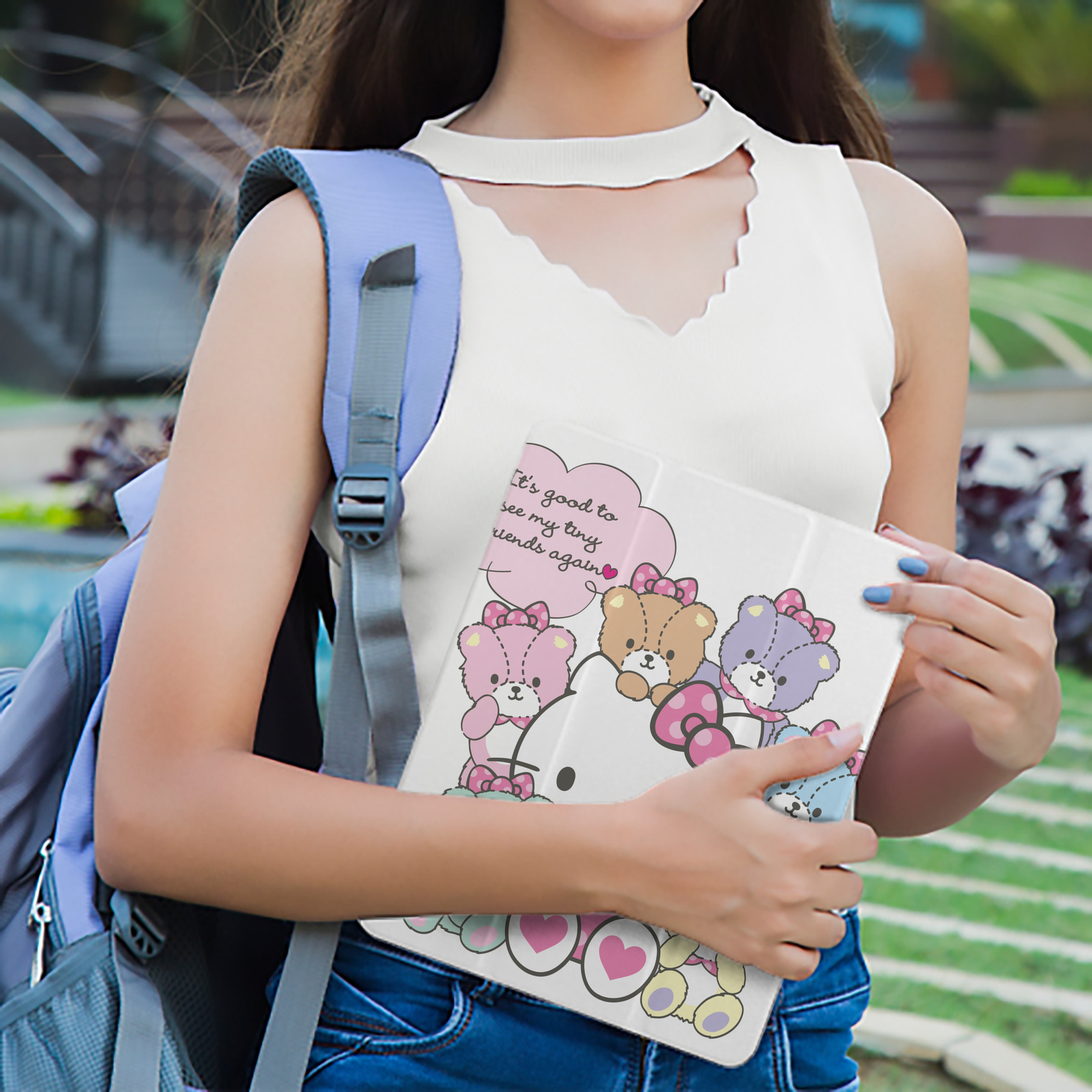 Hello Kitty ハローキティ IPad ケース ペン収納付き 三つ折りスタンド PUレザー×シリコン 対応機種9.5/10.5/10.9インチ