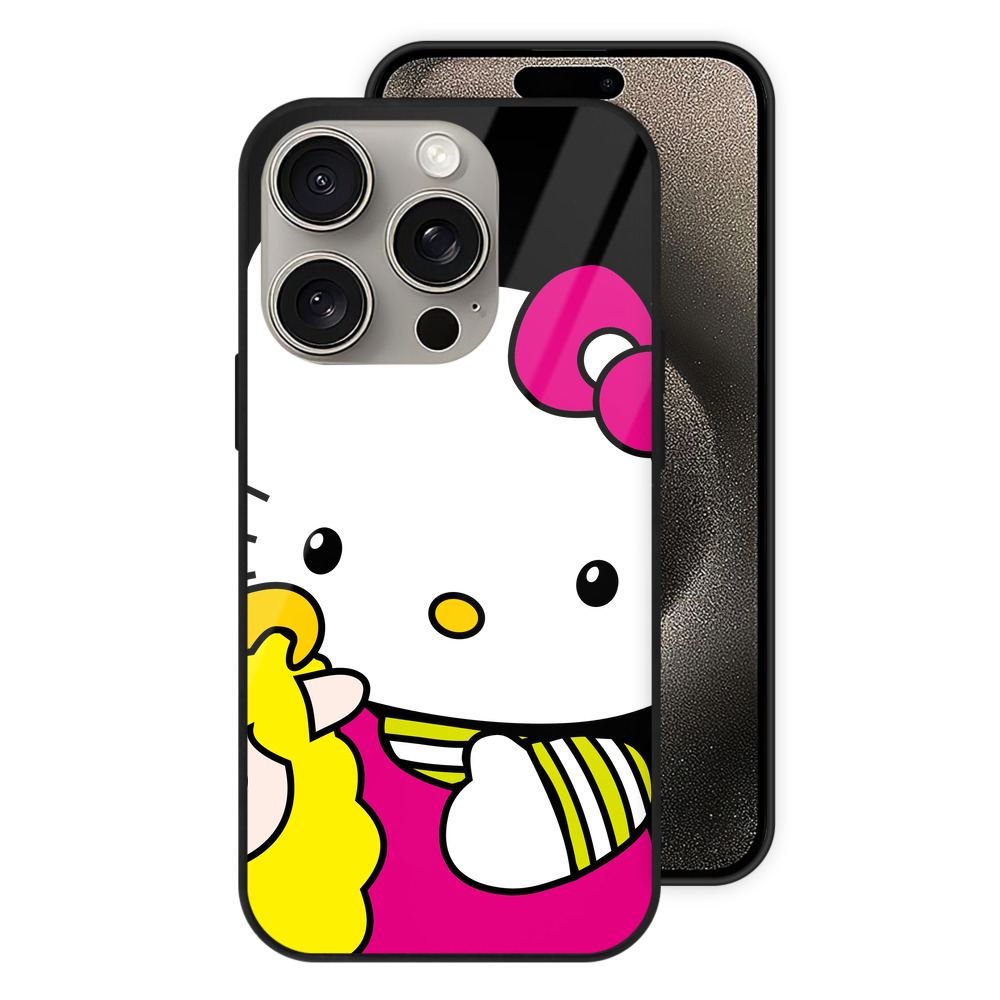 （画像用） Hello Kitty ハローキティ 【iPhone15Pro対応】スマホケース 耐衝撃＆黄変防止 背面ガラス