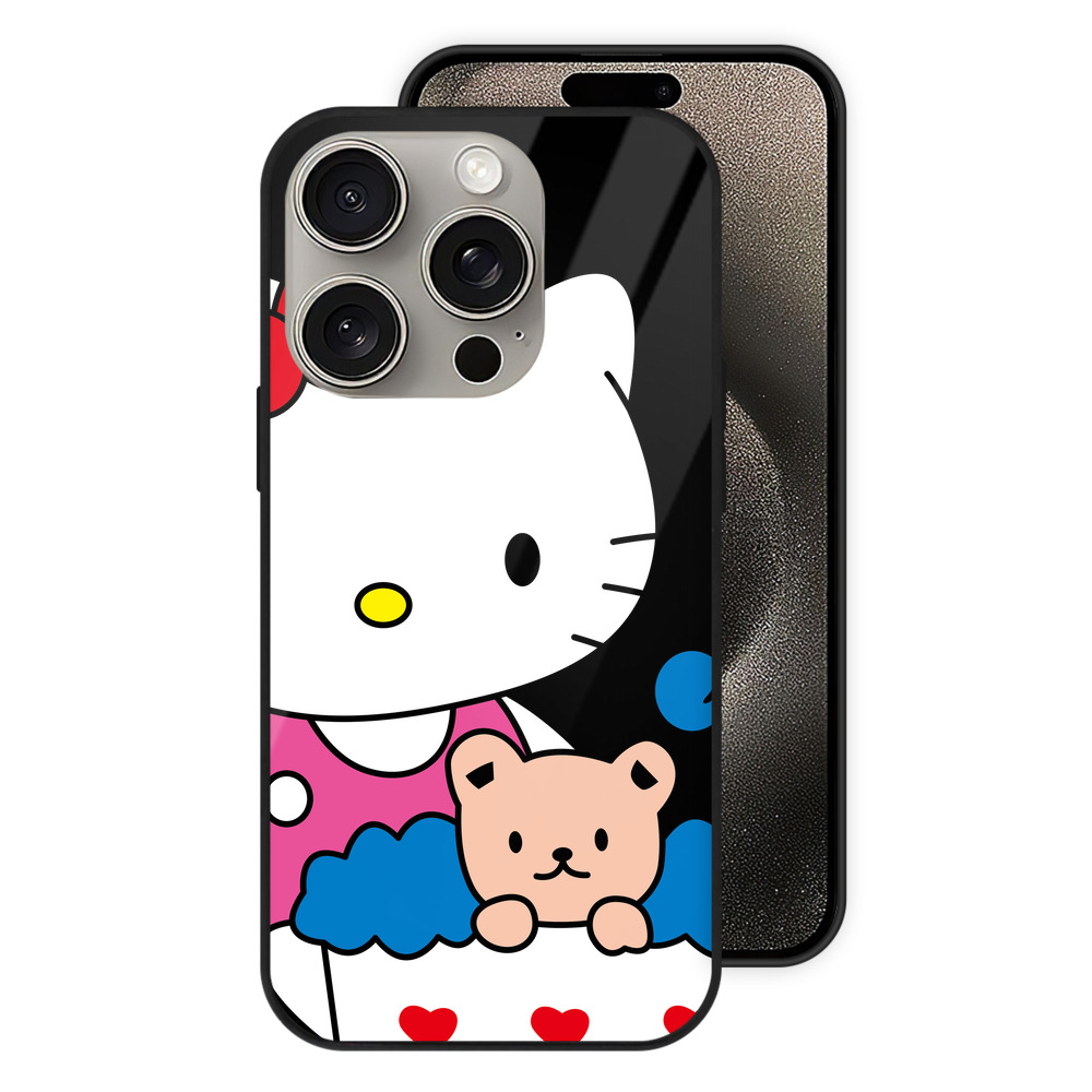 （画像用） Hello Kitty ハローキティ 【iPhone15Pro対応】スマホケース 耐衝撃＆黄変防止 背面ガラス