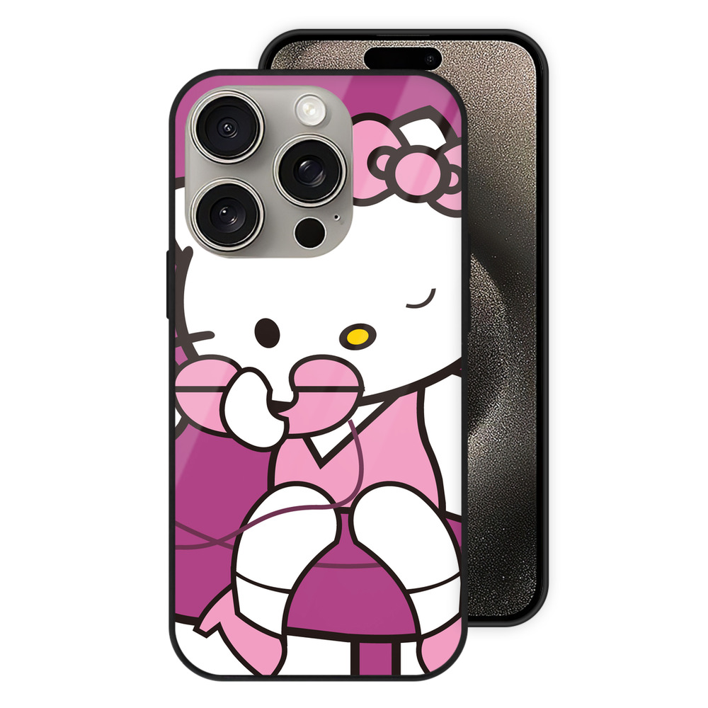 （画像用） Hello Kitty ハローキティ 【iPhone15Pro対応】スマホケース 耐衝撃＆黄変防止 背面ガラス
