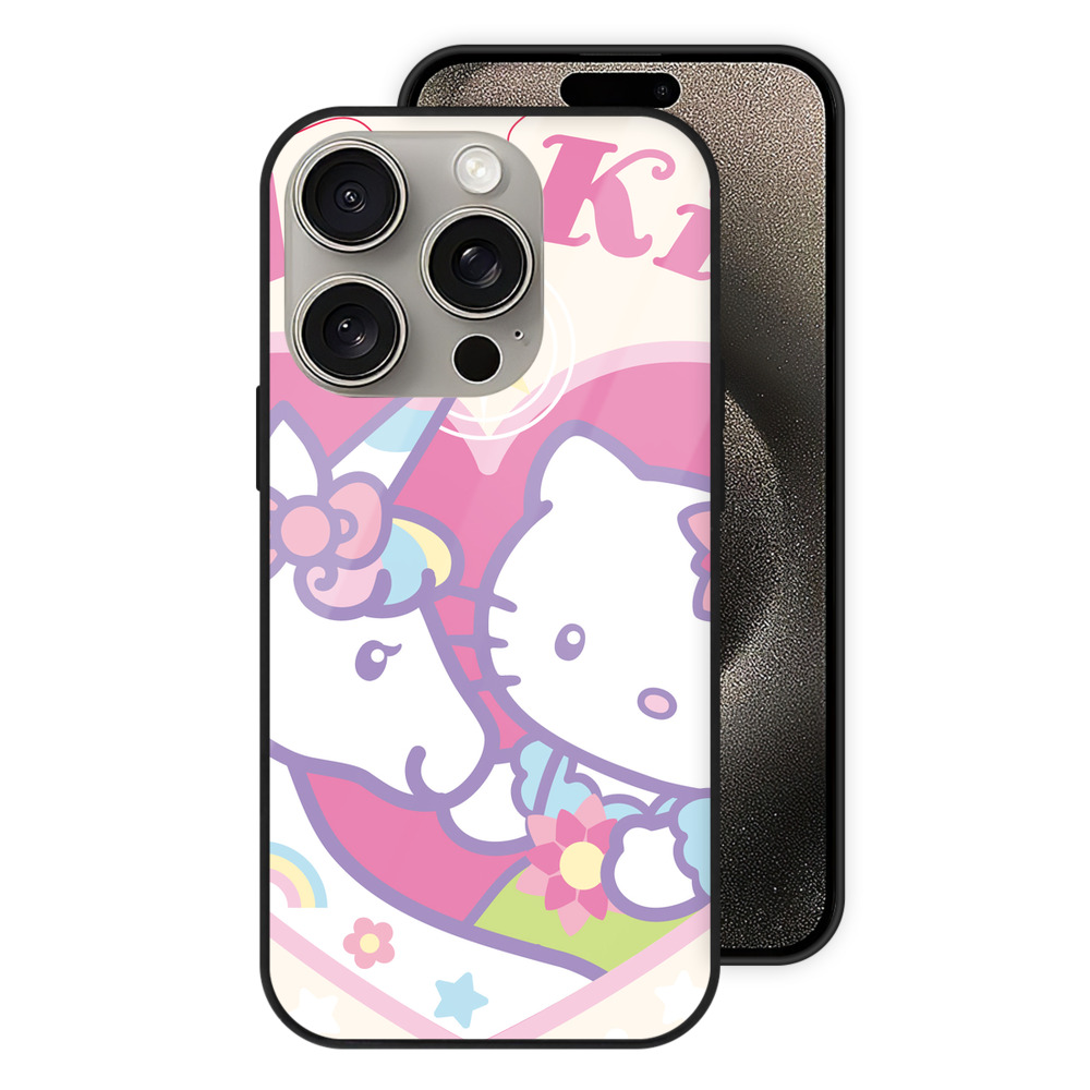 （画像用） Hello Kitty ハローキティ 【iPhone15Pro対応】スマホケース 耐衝撃＆黄変防止 背面ガラス