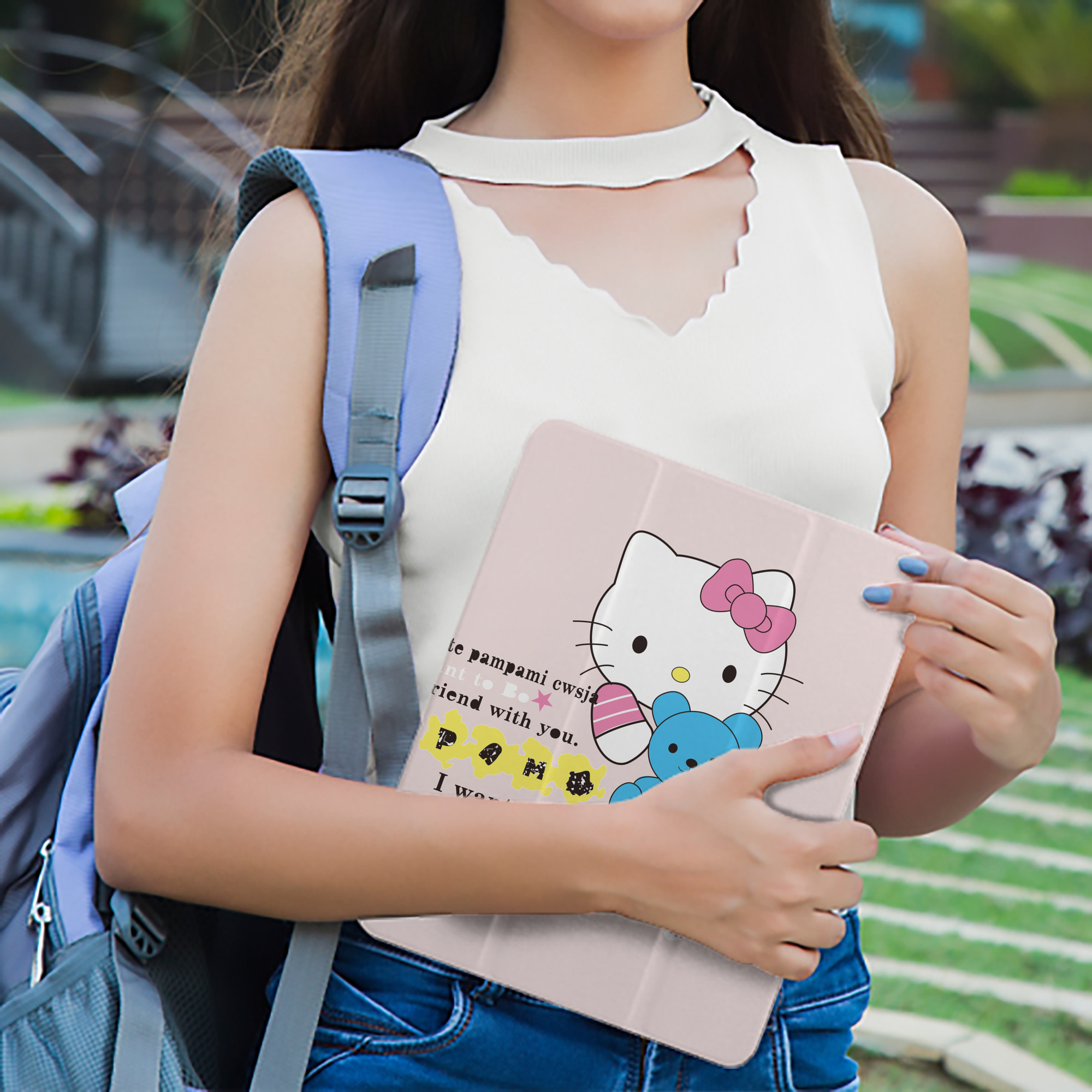 Hello Kitty ハローキティ IPad ケース ペン収納付き 三つ折りスタンド PUレザー×シリコン 対応機種9.5/10.5/10.9インチ