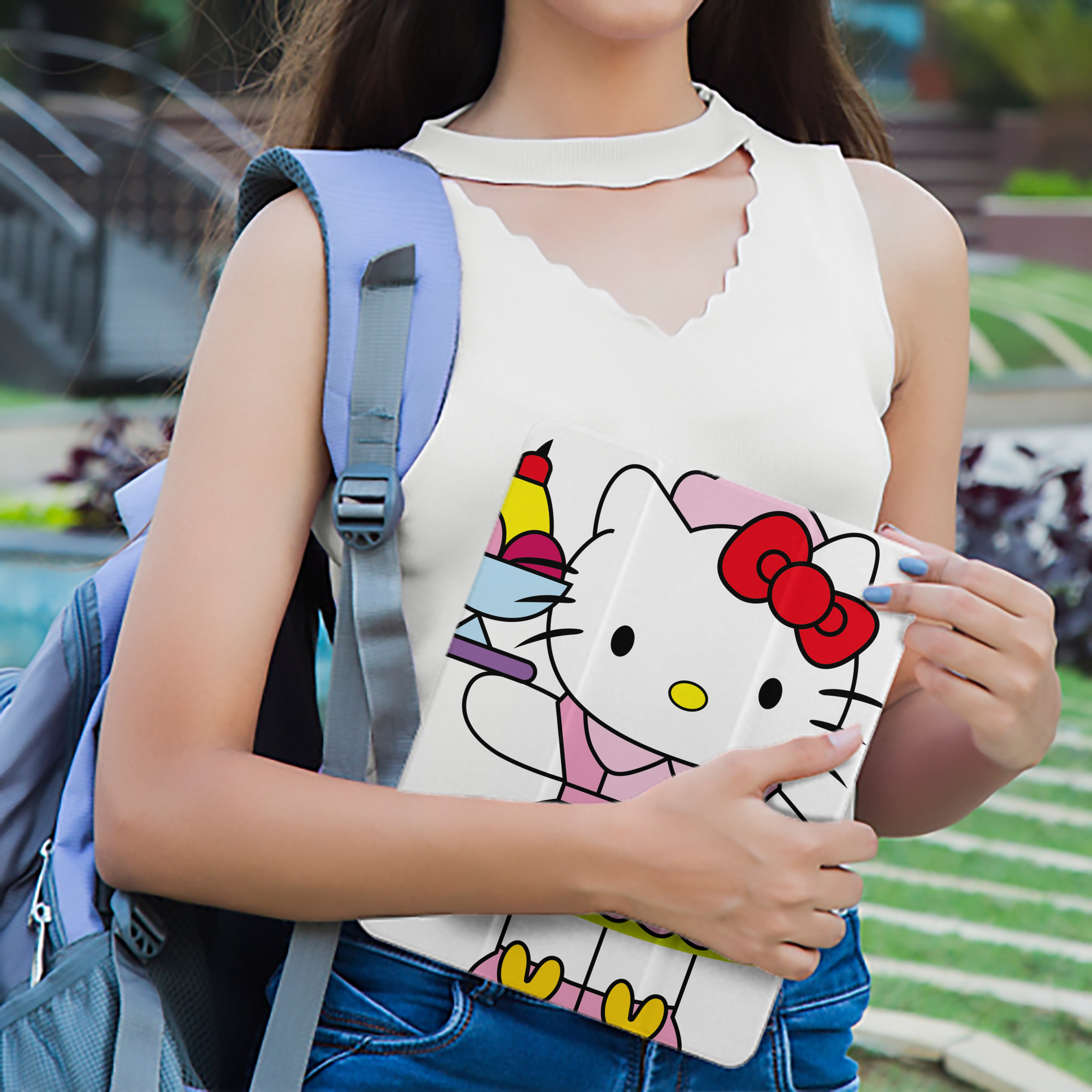 Hello Kitty ハローキティ IPad ケース ペン収納付き 三つ折りスタンド PUレザー×シリコン 対応機種9.5/10.5/10.9インチ