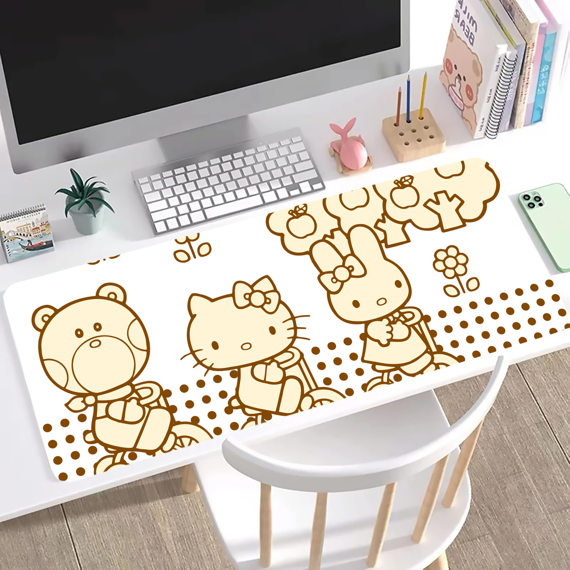 （画像用） Hello Kitty ハローキティ ステッチ加工 大判デスクマット／滑り止めマウスパッド