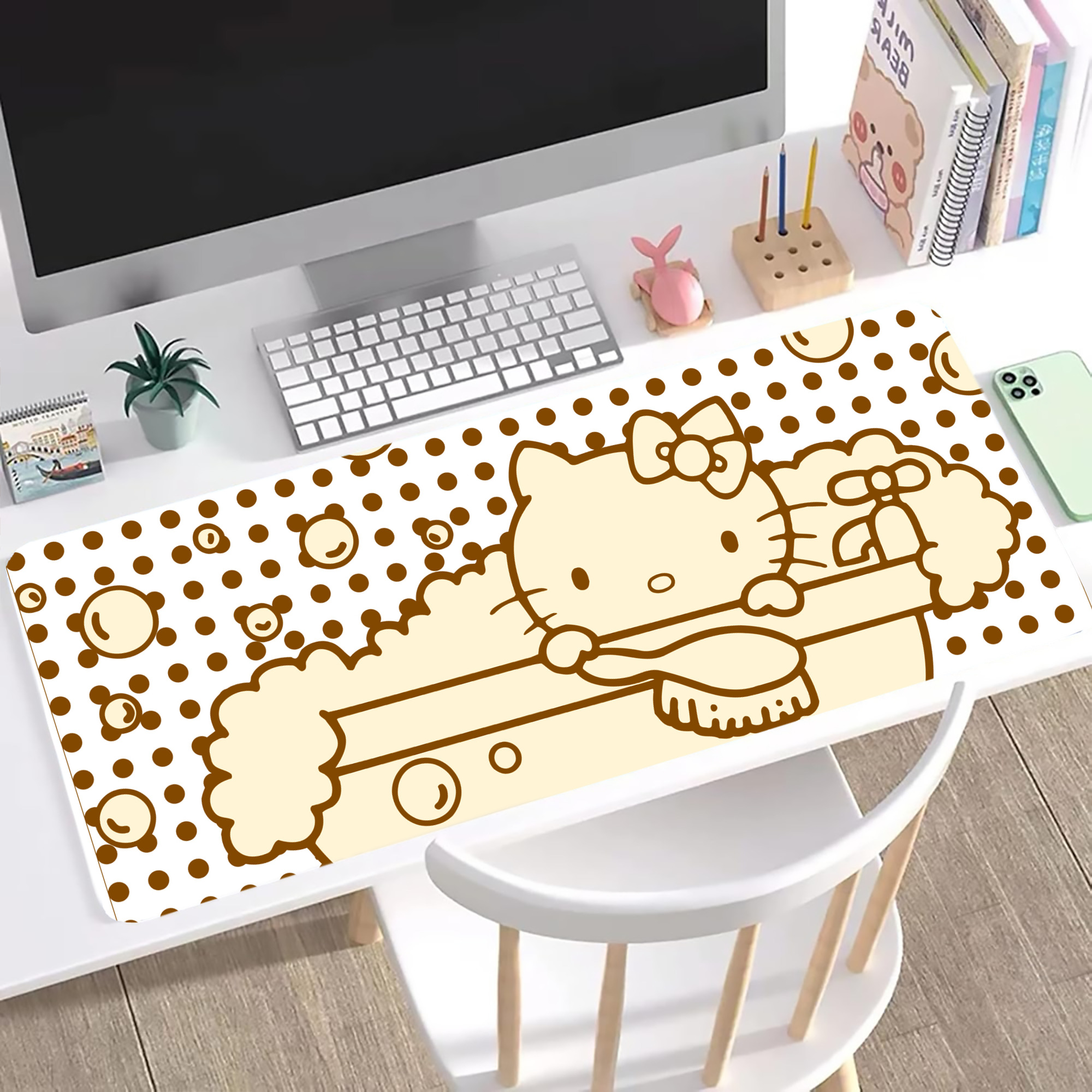 （画像用） Hello Kitty ハローキティ ステッチ加工 大判デスクマット／滑り止めマウスパッド