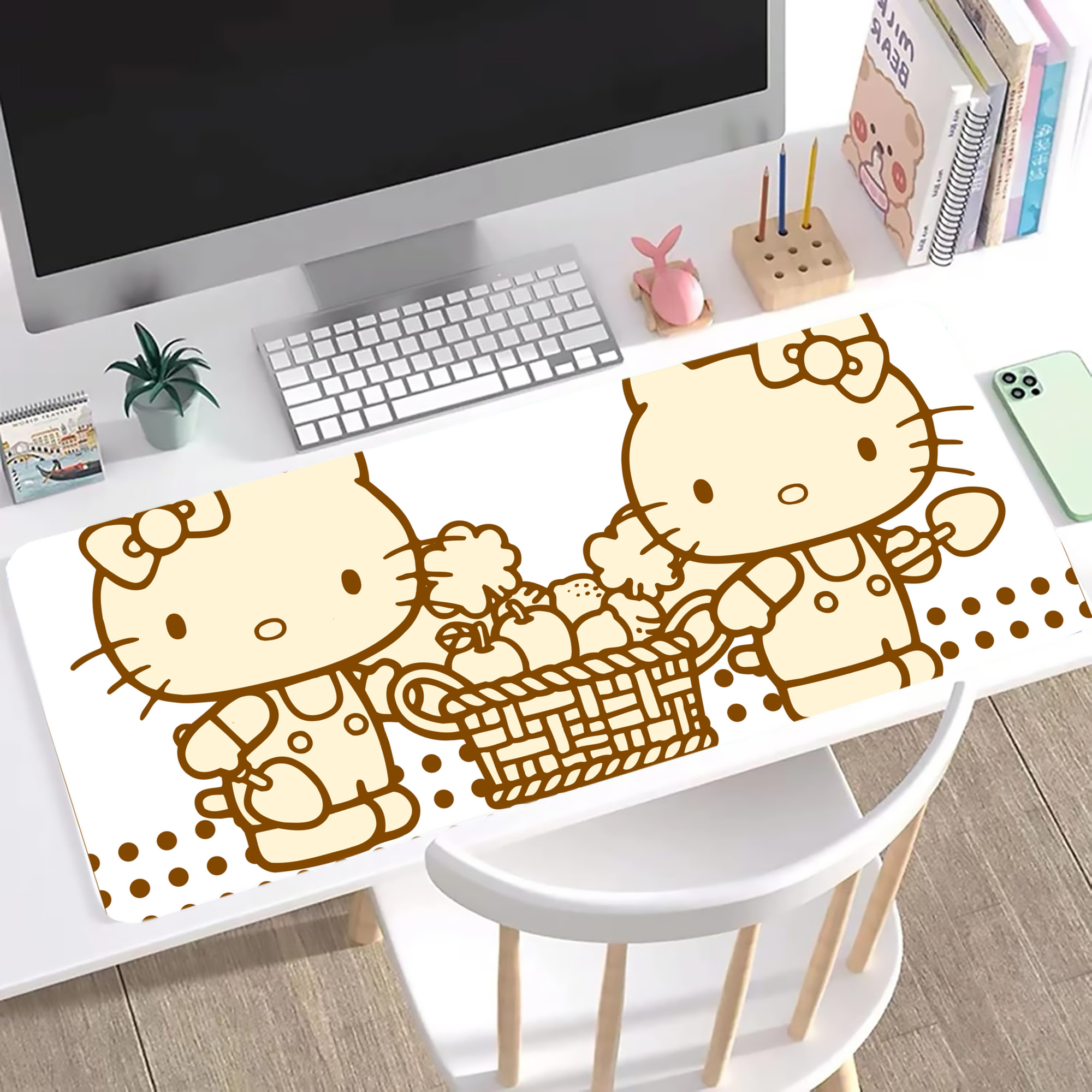 （画像用） Hello Kitty ハローキティ ステッチ加工 大判デスクマット／滑り止めマウスパッド