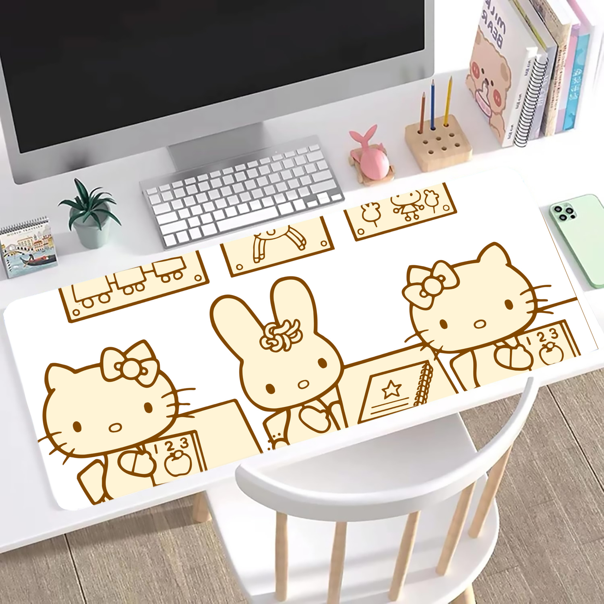 （画像用） Hello Kitty ハローキティ ステッチ加工 大判デスクマット／滑り止めマウスパッド