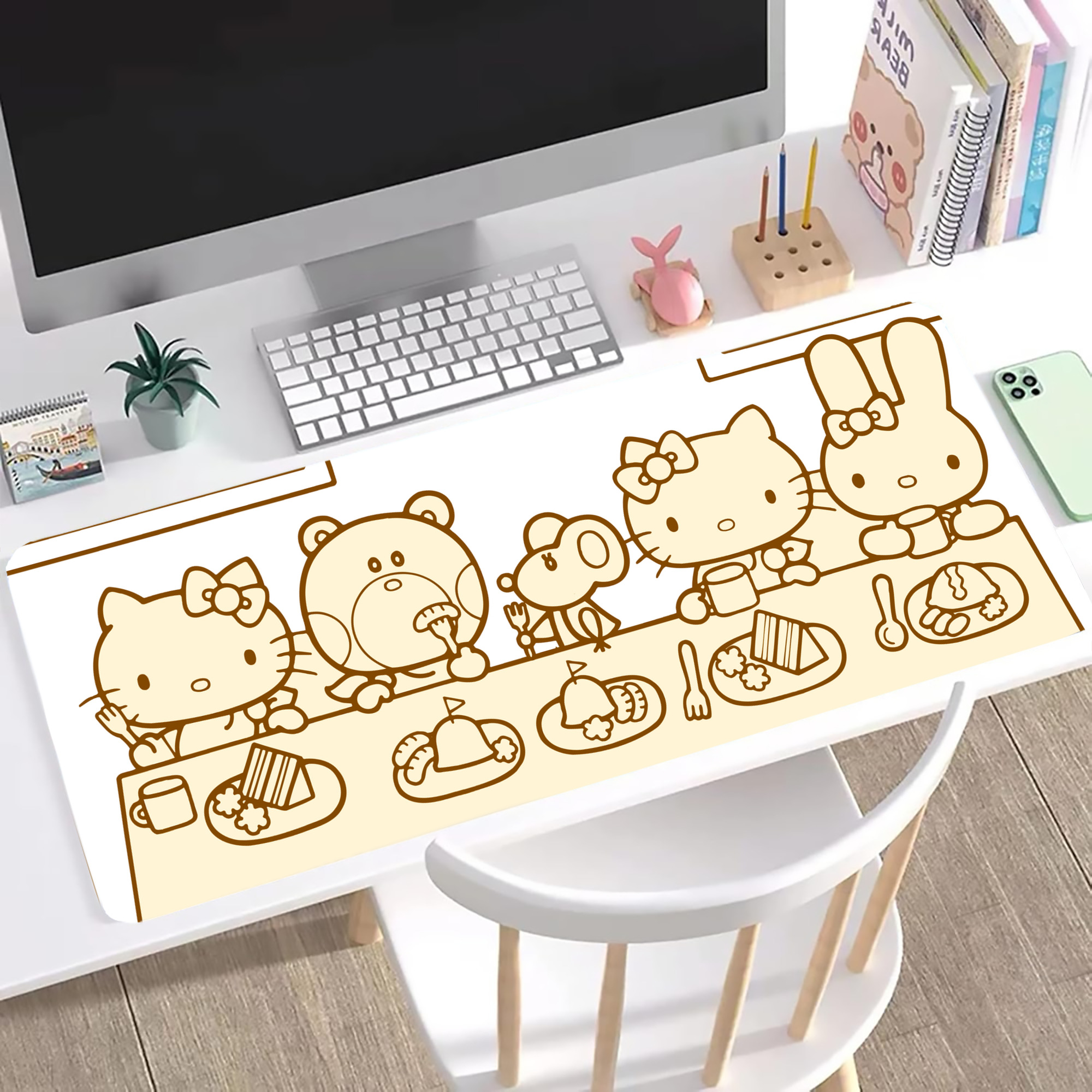 （画像用） Hello Kitty ハローキティ ステッチ加工 大判デスクマット／滑り止めマウスパッド