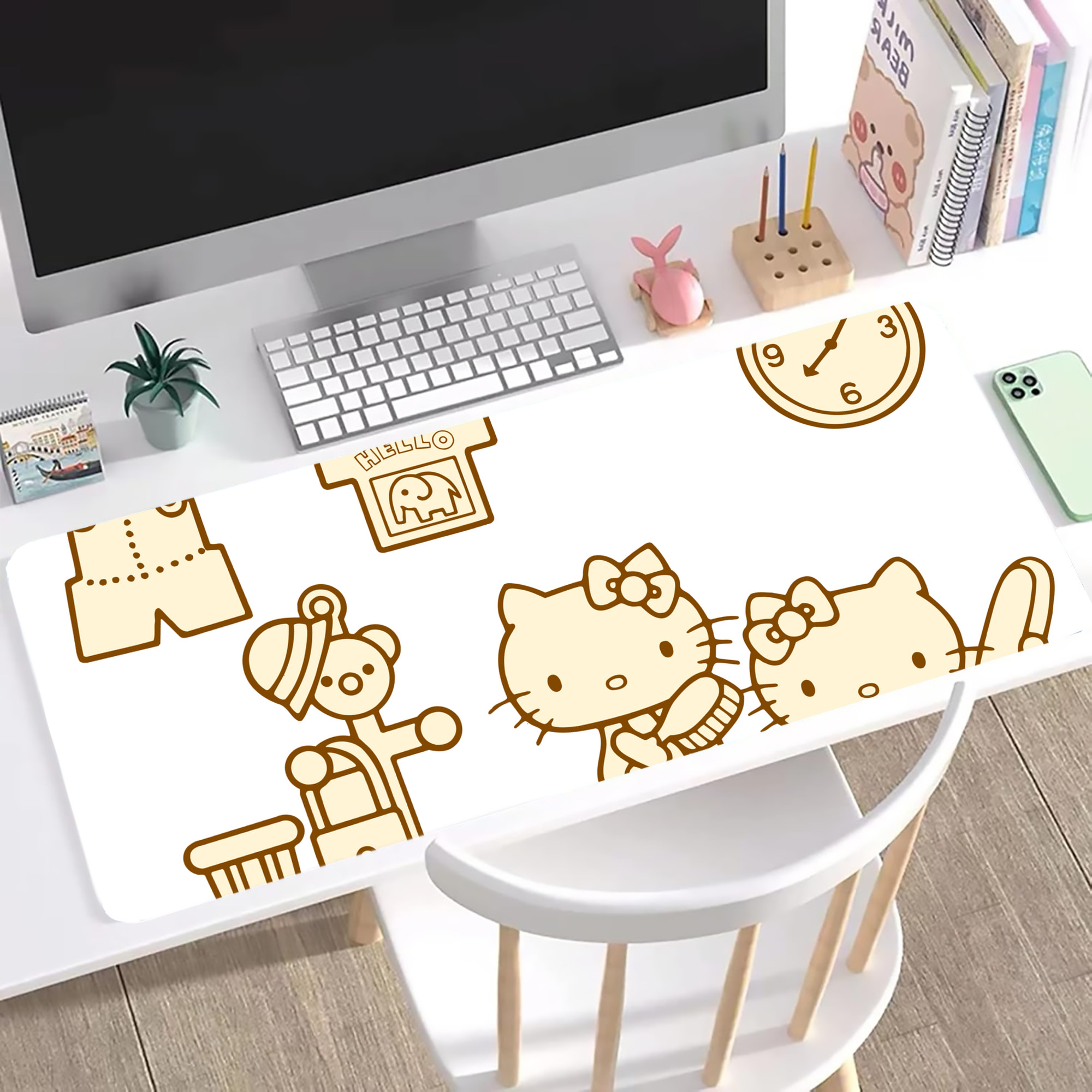 （画像用） Hello Kitty ハローキティ ステッチ加工 大判デスクマット／滑り止めマウスパッド