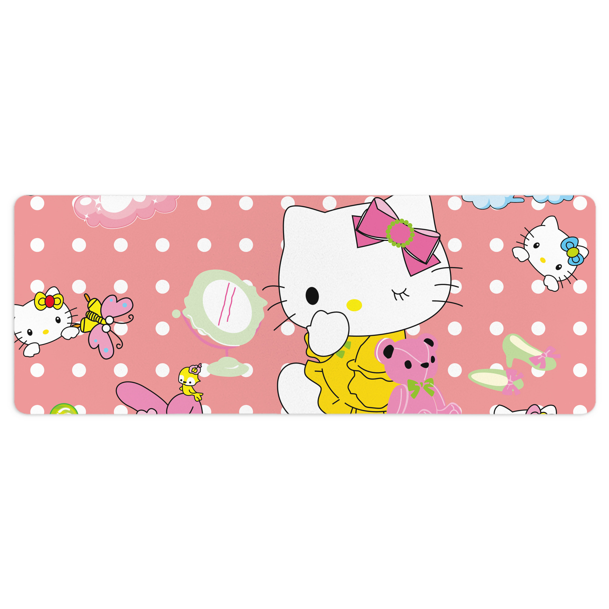 （画像用） Hello Kitty ハローキティ ステッチ加工 大判デスクマット／滑り止めマウスパッド