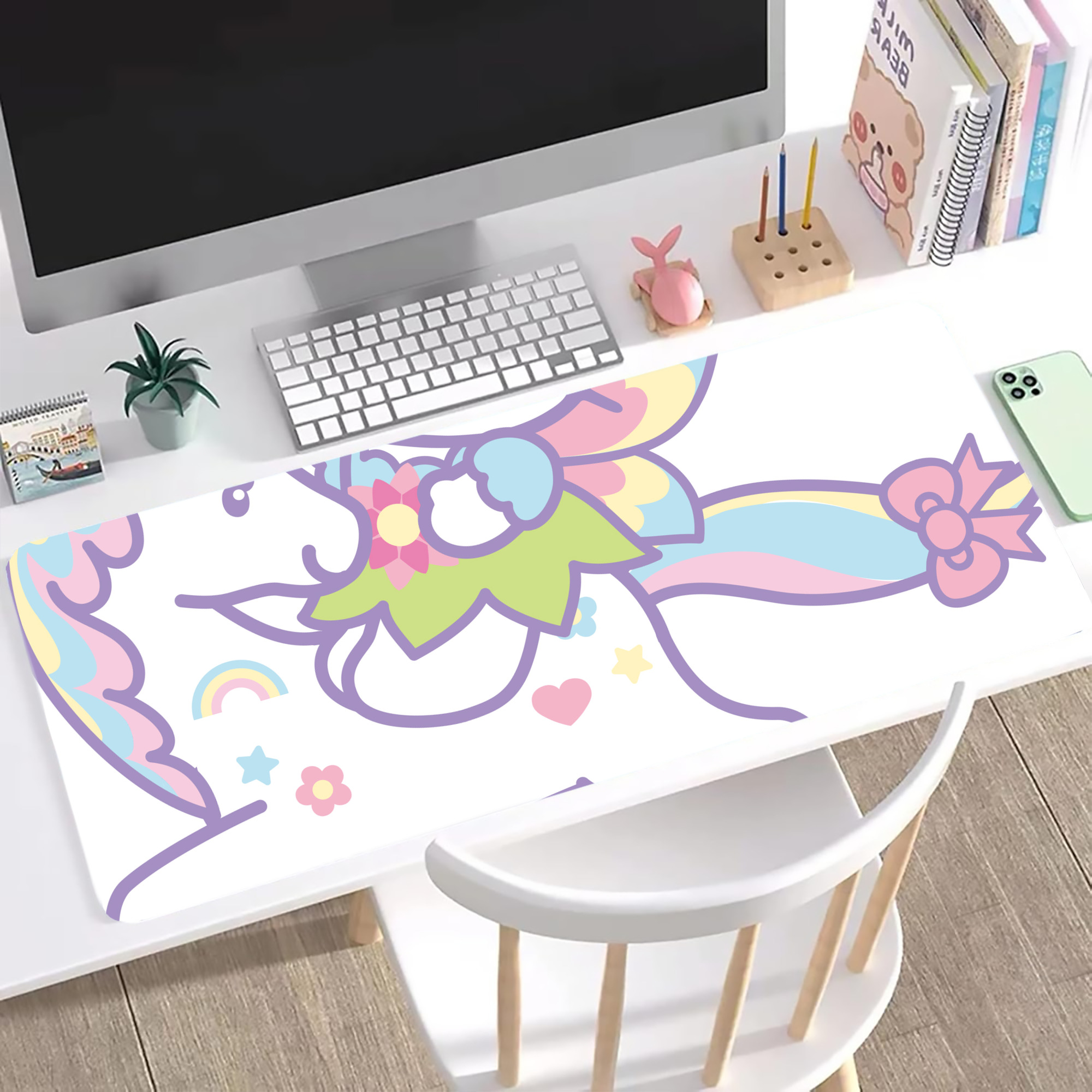 （画像用） Hello Kitty ハローキティ ステッチ加工 大判デスクマット／滑り止めマウスパッド