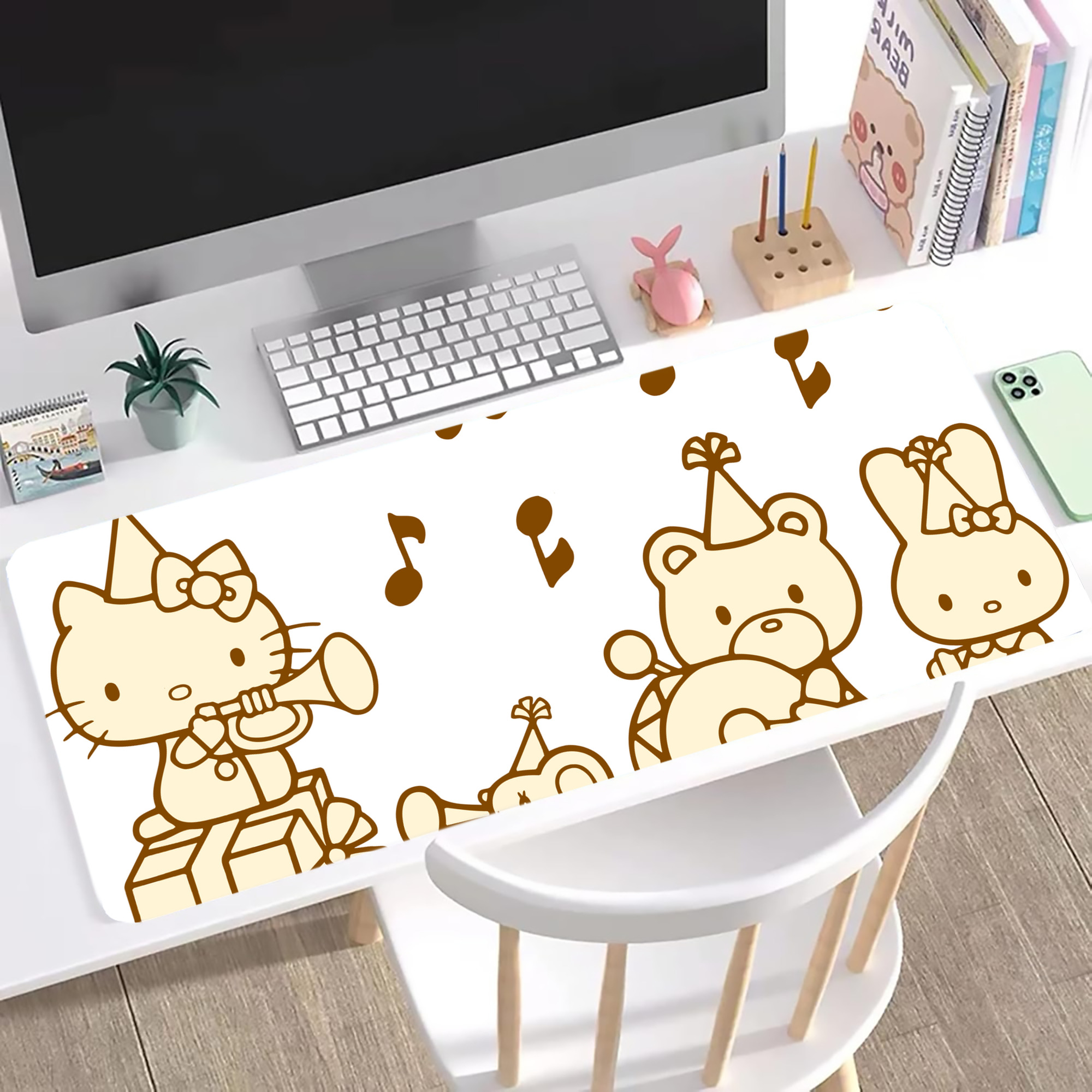 （画像用） Hello Kitty ハローキティ ステッチ加工 大判デスクマット／滑り止めマウスパッド