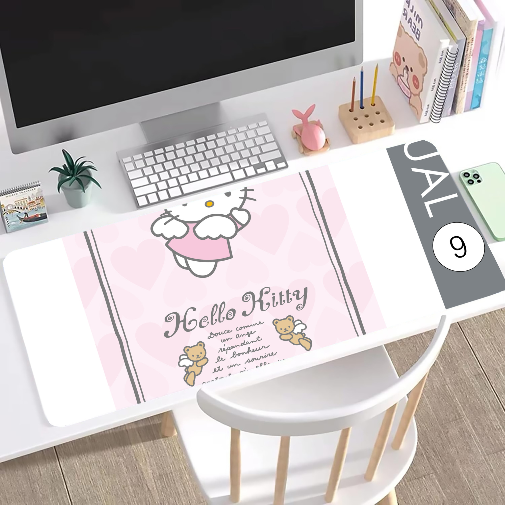 （画像用） Hello Kitty ハローキティ ステッチ加工 大判デスクマット／滑り止めマウスパッド