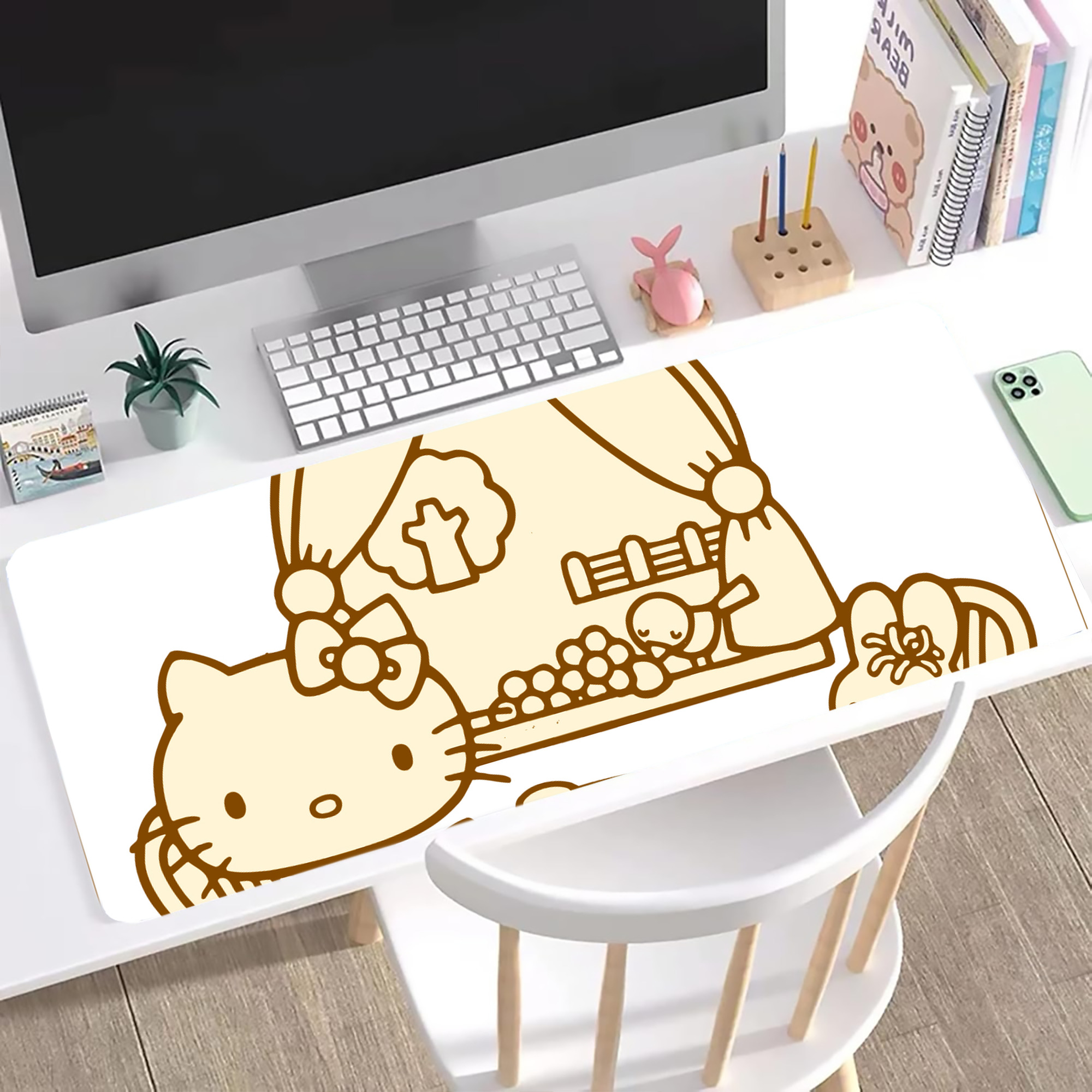 （画像用） Hello Kitty ハローキティ ステッチ加工 大判デスクマット／滑り止めマウスパッド