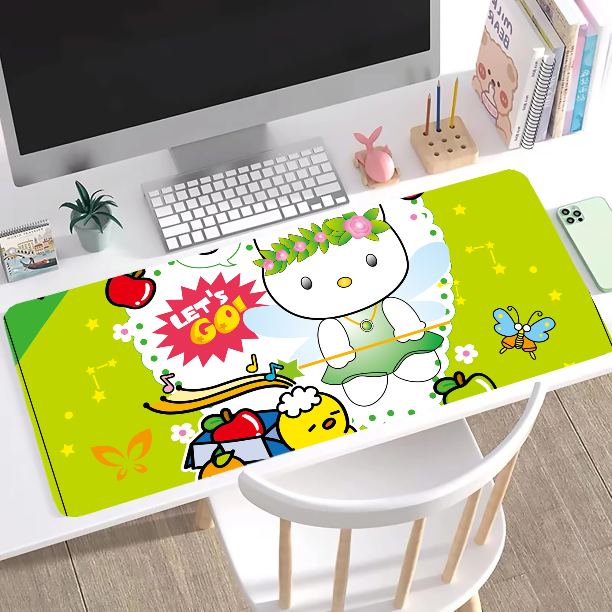 （画像用） Hello Kitty ハローキティ ステッチ加工 大判デスクマット／滑り止めマウスパッド