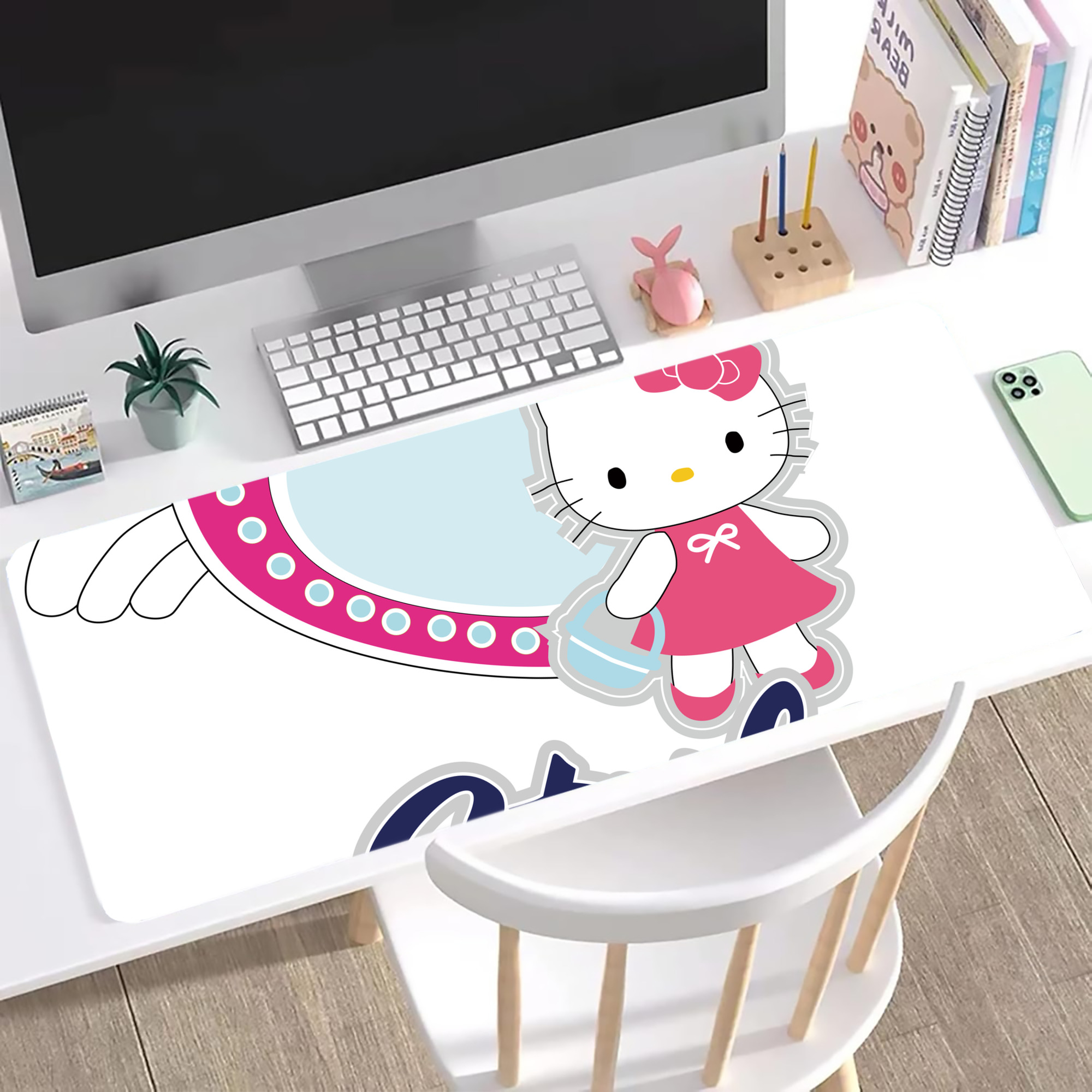 （画像用） Hello Kitty ハローキティ ステッチ加工 大判デスクマット／滑り止めマウスパッド