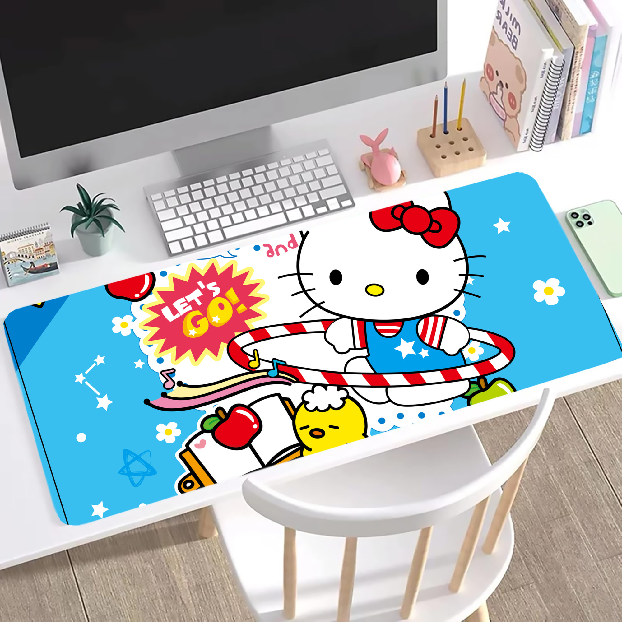 （画像用） Hello Kitty ハローキティ ステッチ加工 大判デスクマット／滑り止めマウスパッド