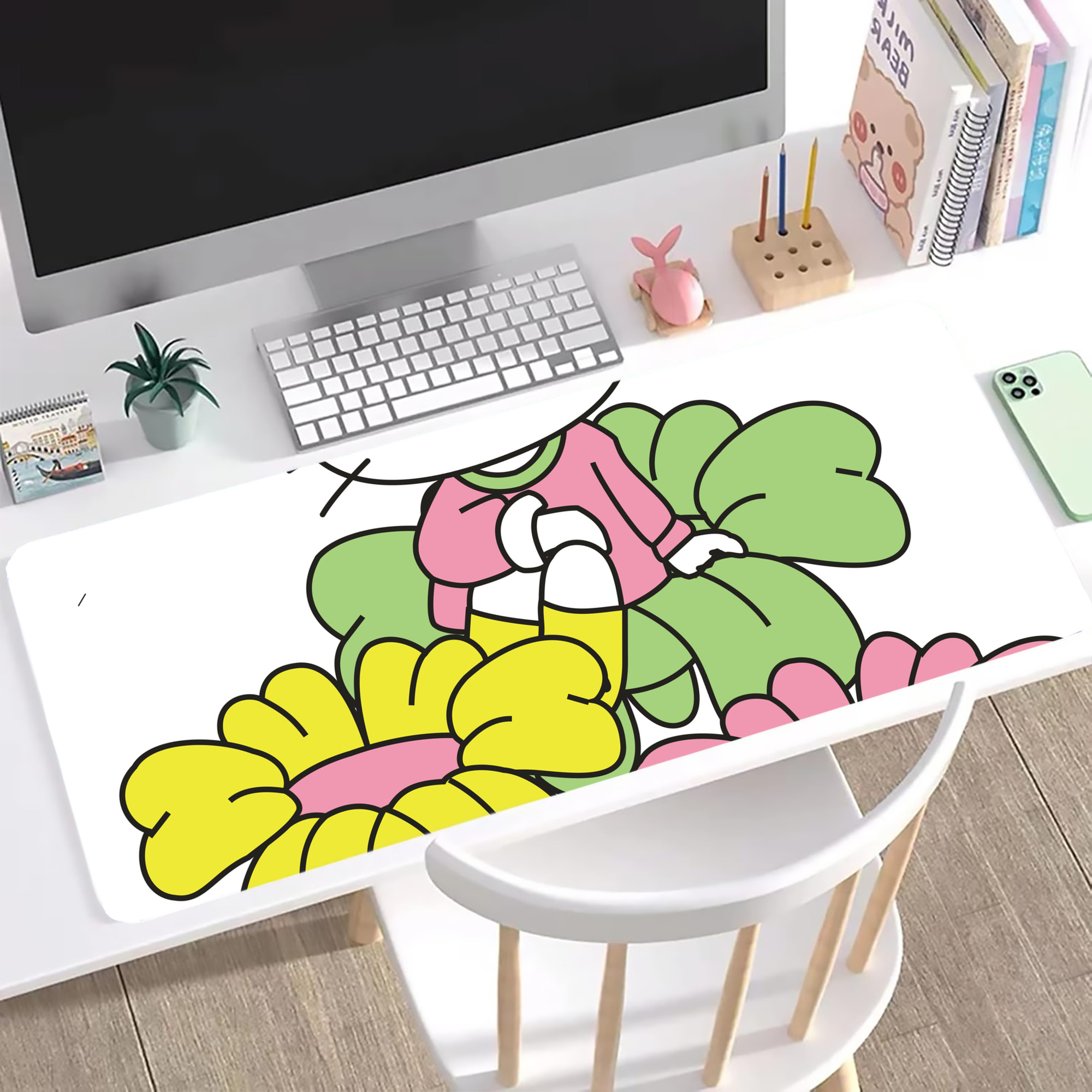 （画像用） Hello Kitty ハローキティ ステッチ加工 大判デスクマット／滑り止めマウスパッド