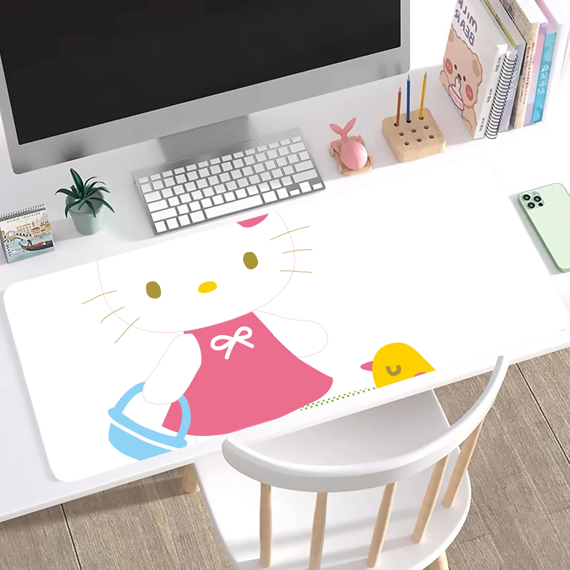 （画像用） Hello Kitty ハローキティ ステッチ加工 大判デスクマット／滑り止めマウスパッド
