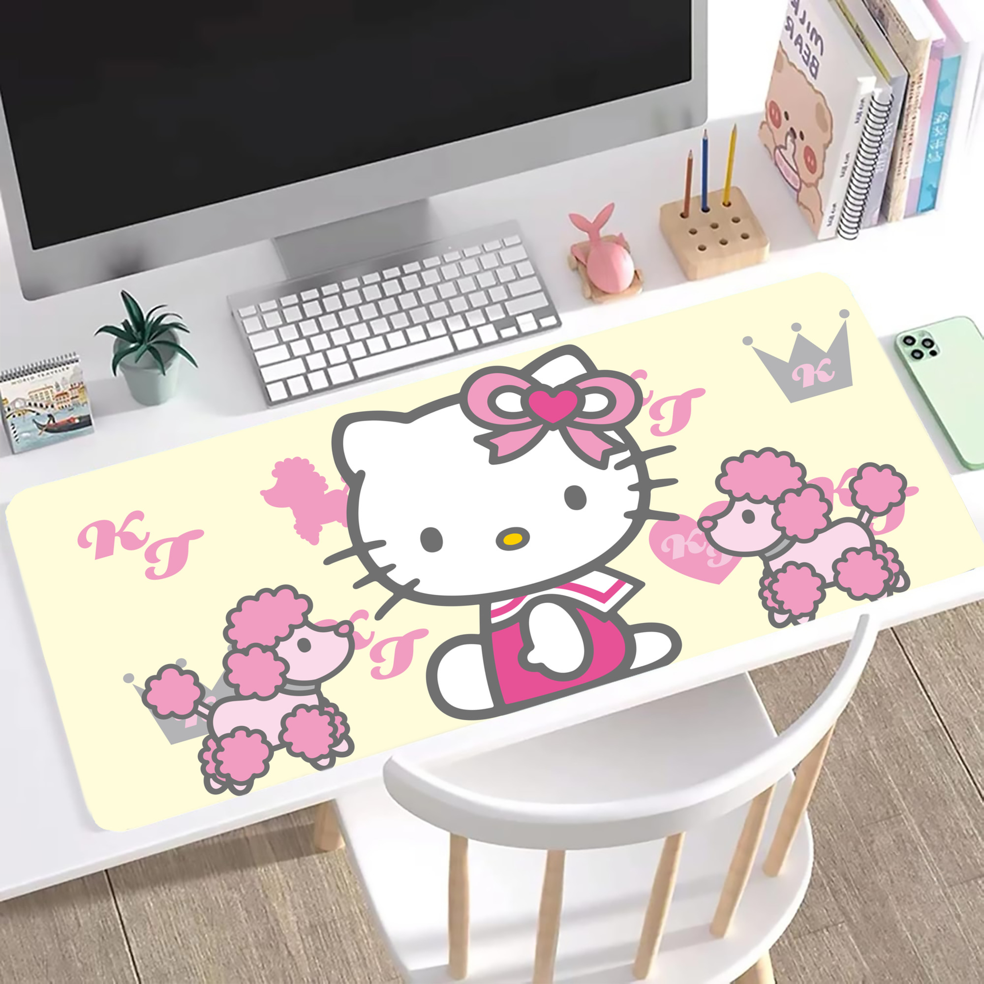（画像用） Hello Kitty ハローキティ ステッチ加工 大判デスクマット／滑り止めマウスパッド